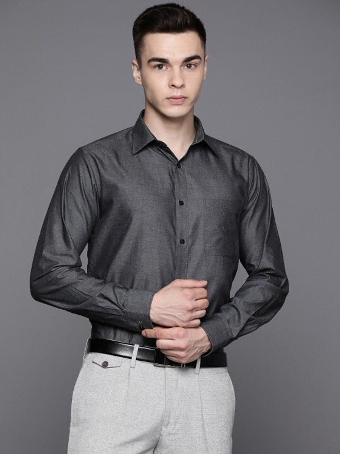 Image of Raymond Men Slim Fit Solid Formal Shirt
