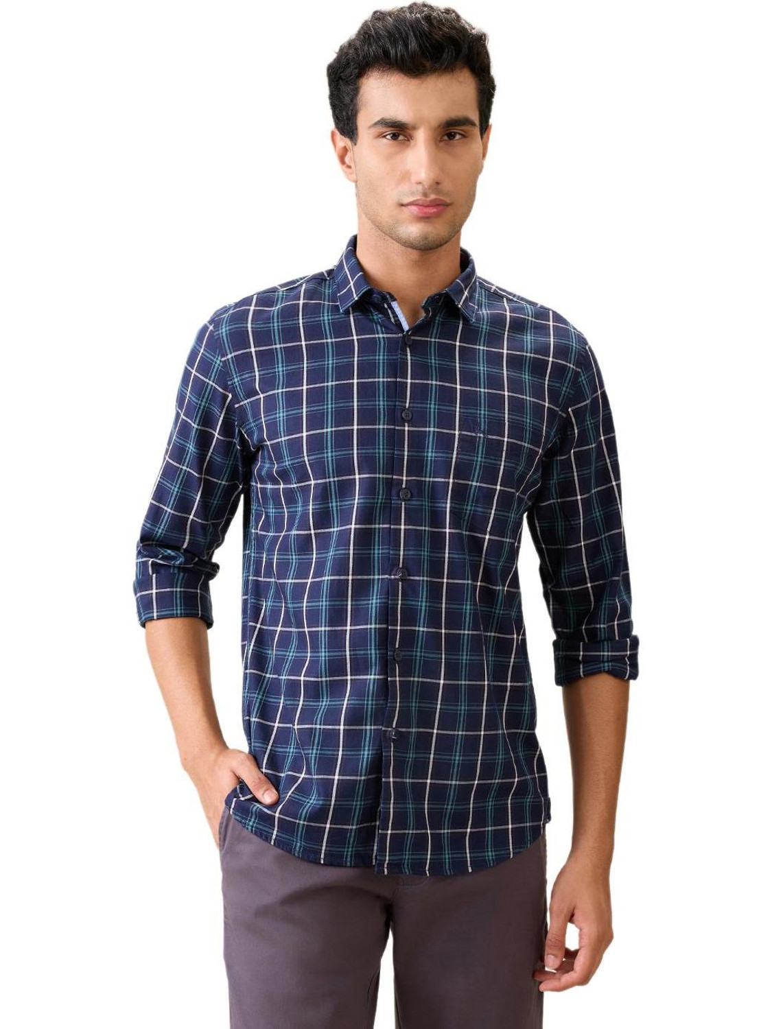 Image of U.S. POLO ASSN. Men Regular Fit Checkered Spread Collar Casual Shirt