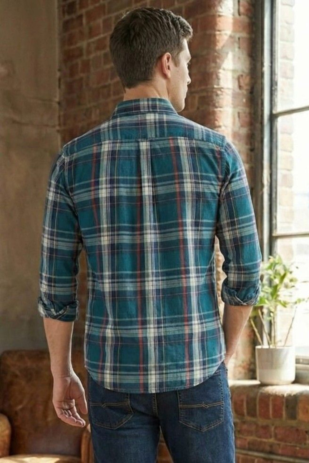 Image of Garry Richards Men Regular Fit Checkered Spread Collar Casual Shirt