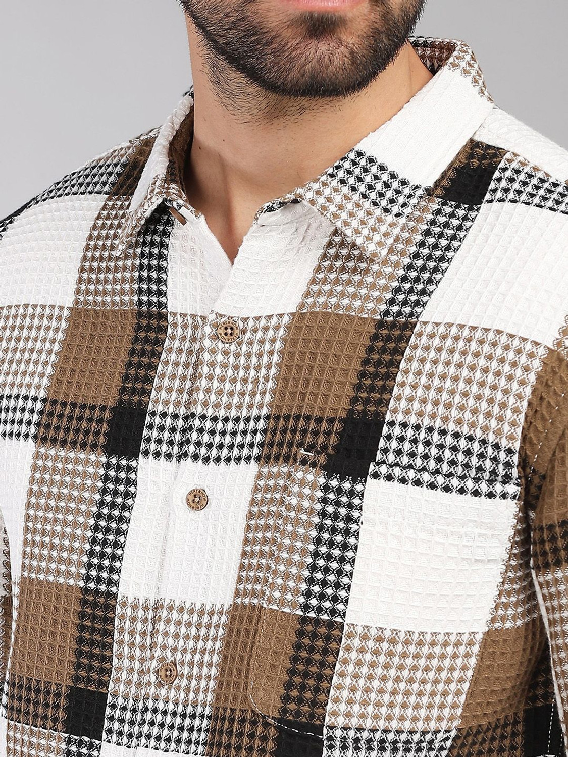 Image of HERE&NOW Men Slim Fit Checkered Casual Shirt