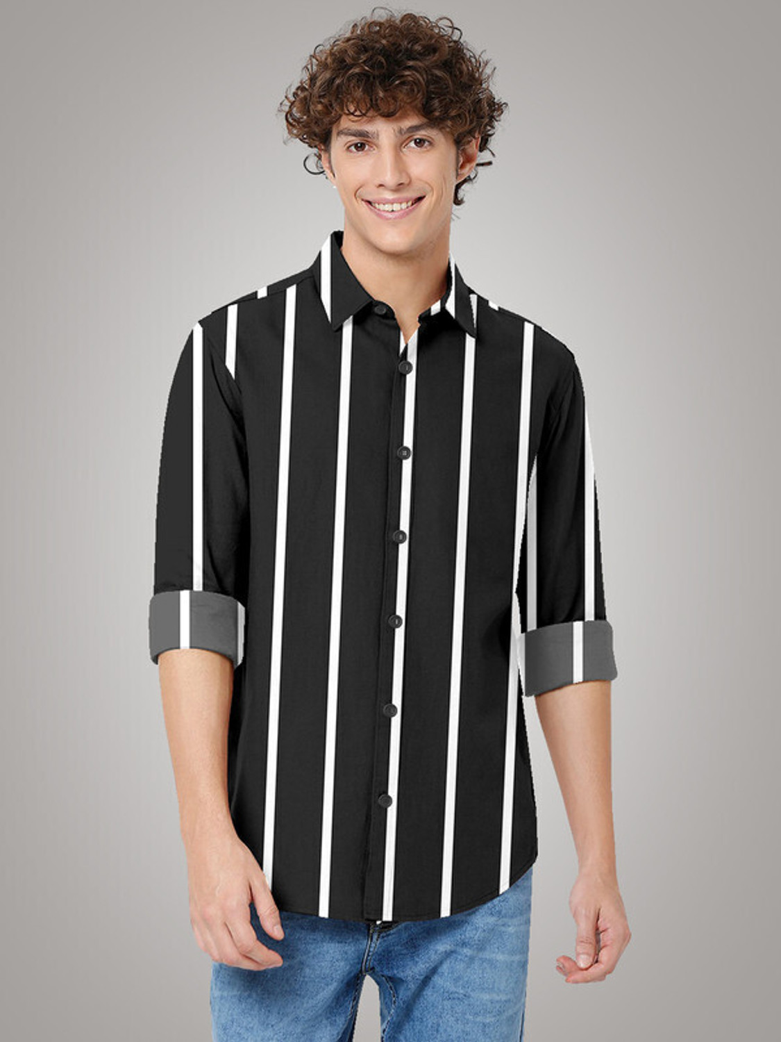 Image of The TallMann Club Men Regular Fit Striped Slim Collar Casual Shirt