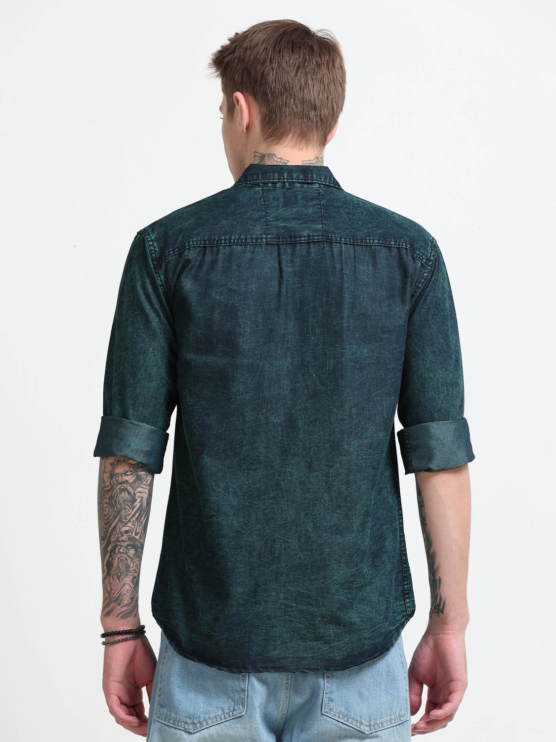 Image of AIDAN PAUL Men Regular Fit Washed Cut Away Collar Casual Shirt
