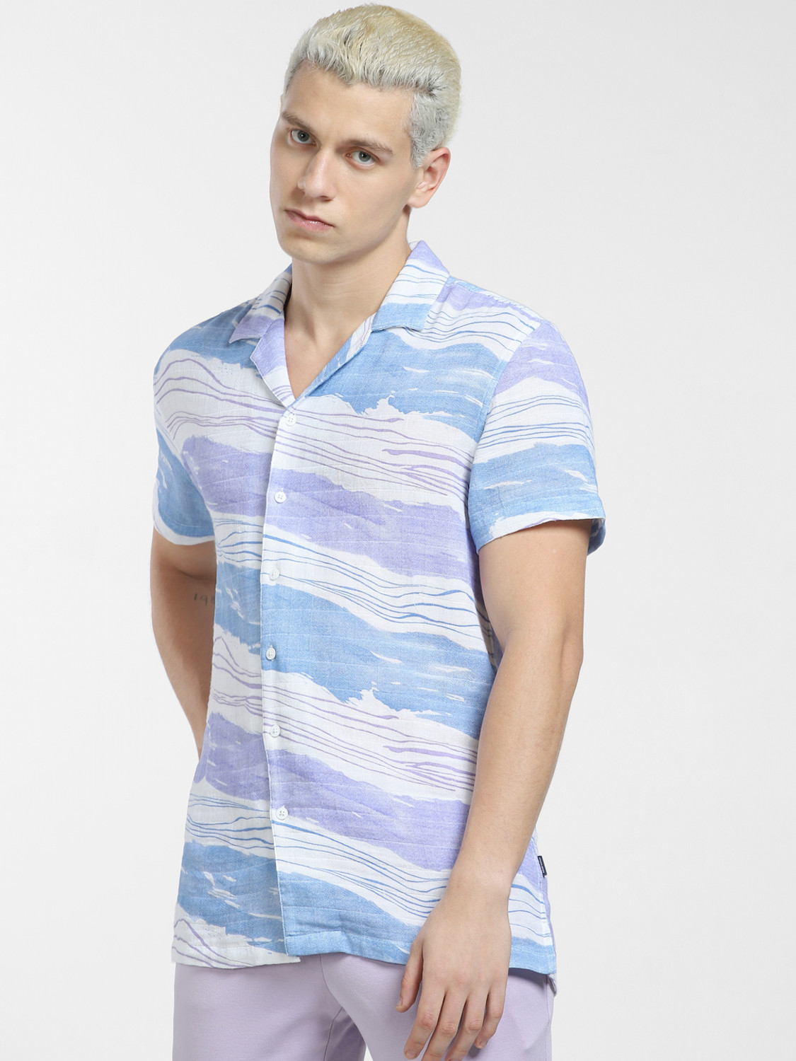 Image of JACK & JONES Men Regular Fit Printed Lapel Collar Casual Shirt