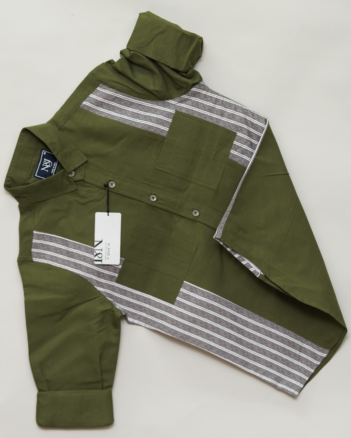 Image of N AND J Men Regular Fit Striped Spread Collar Casual Shirt