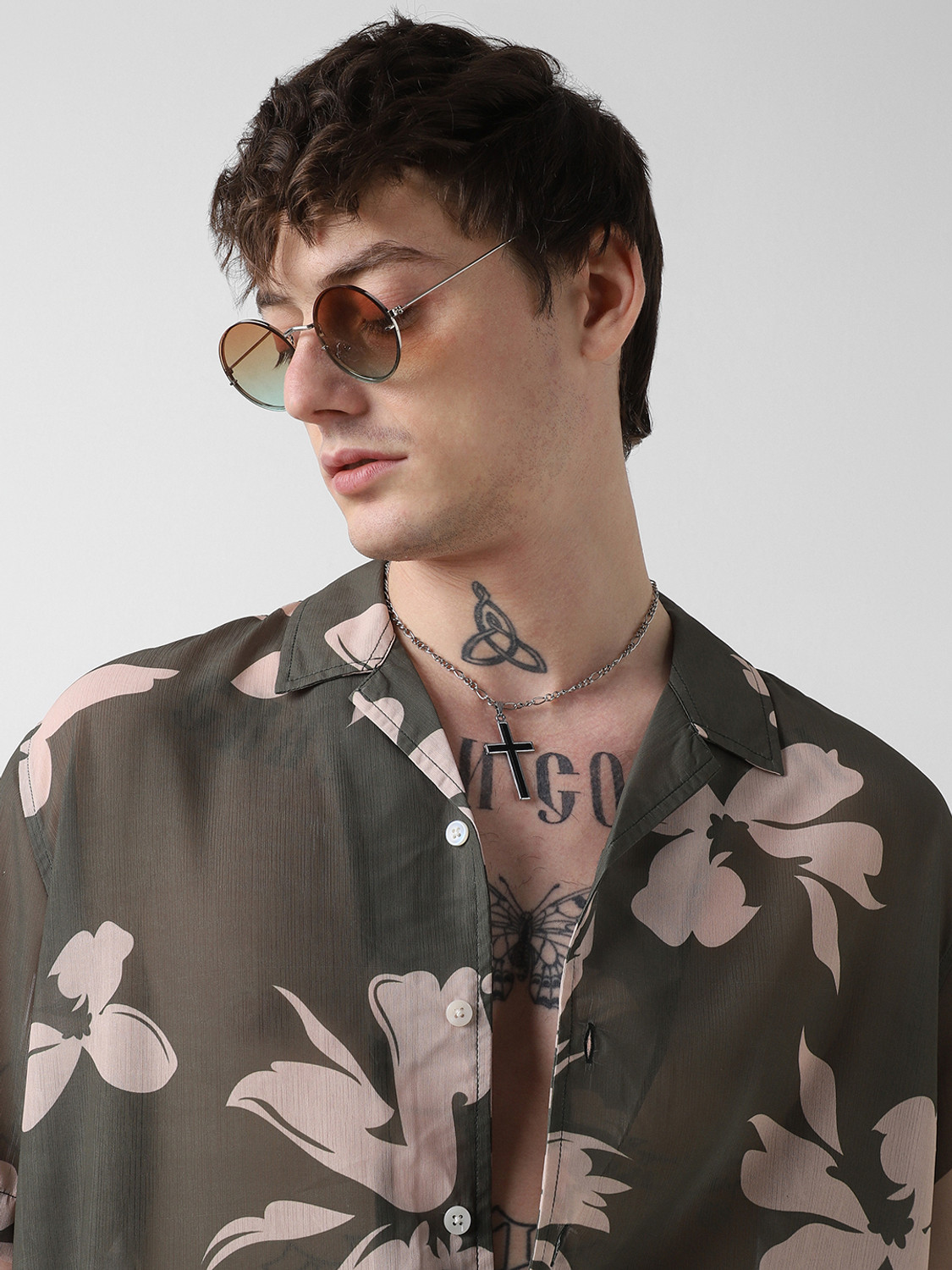 Image of VASTRADO Men Slim Fit Self Design Cut Away Collar Casual Shirt