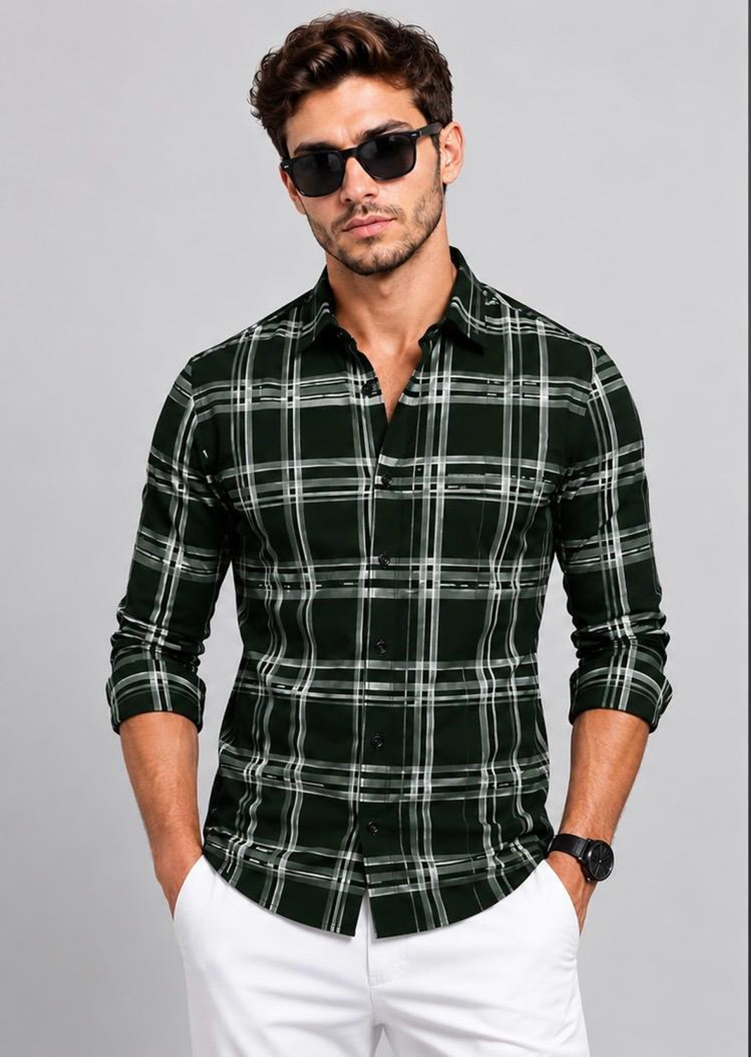 RadhiFaishon Men Checkered Formal Dark Green Shirt - Buy RadhiFaishon Men...