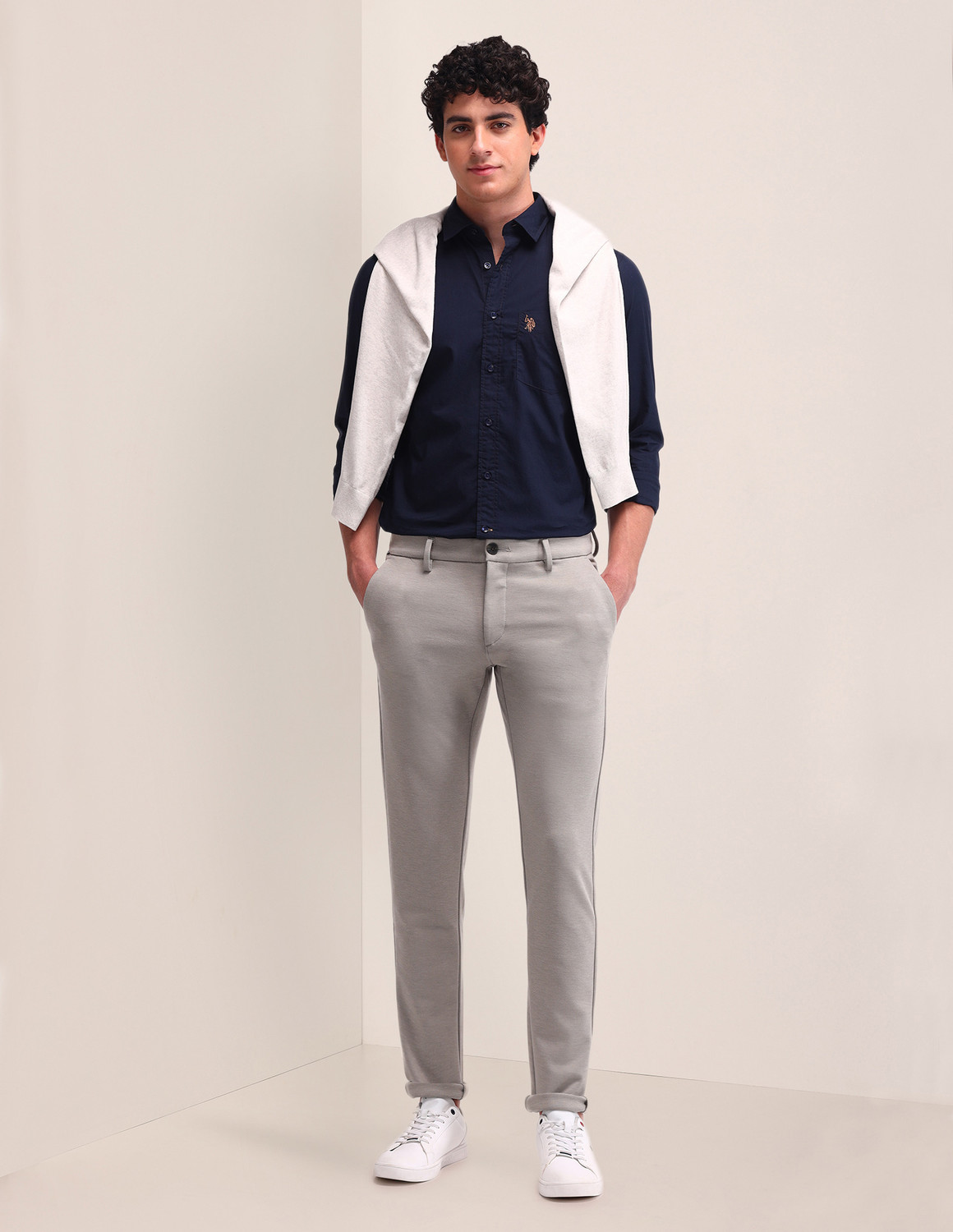 Image of U.S. POLO ASSN. Men Regular Fit Solid Spread Collar Casual Shirt