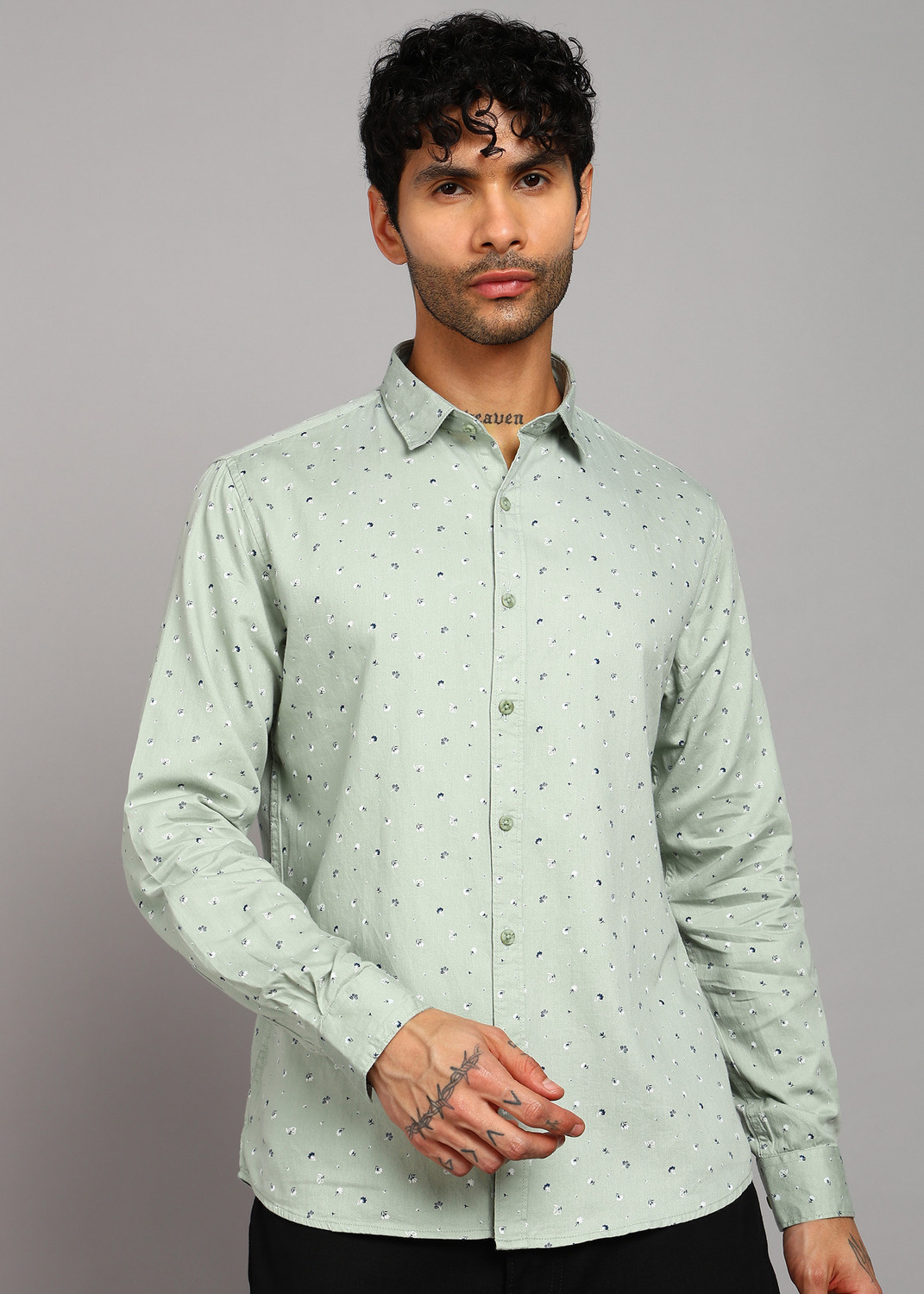 Image of PROVOGUE Men Slim Fit Solid Slim Collar Casual Shirt