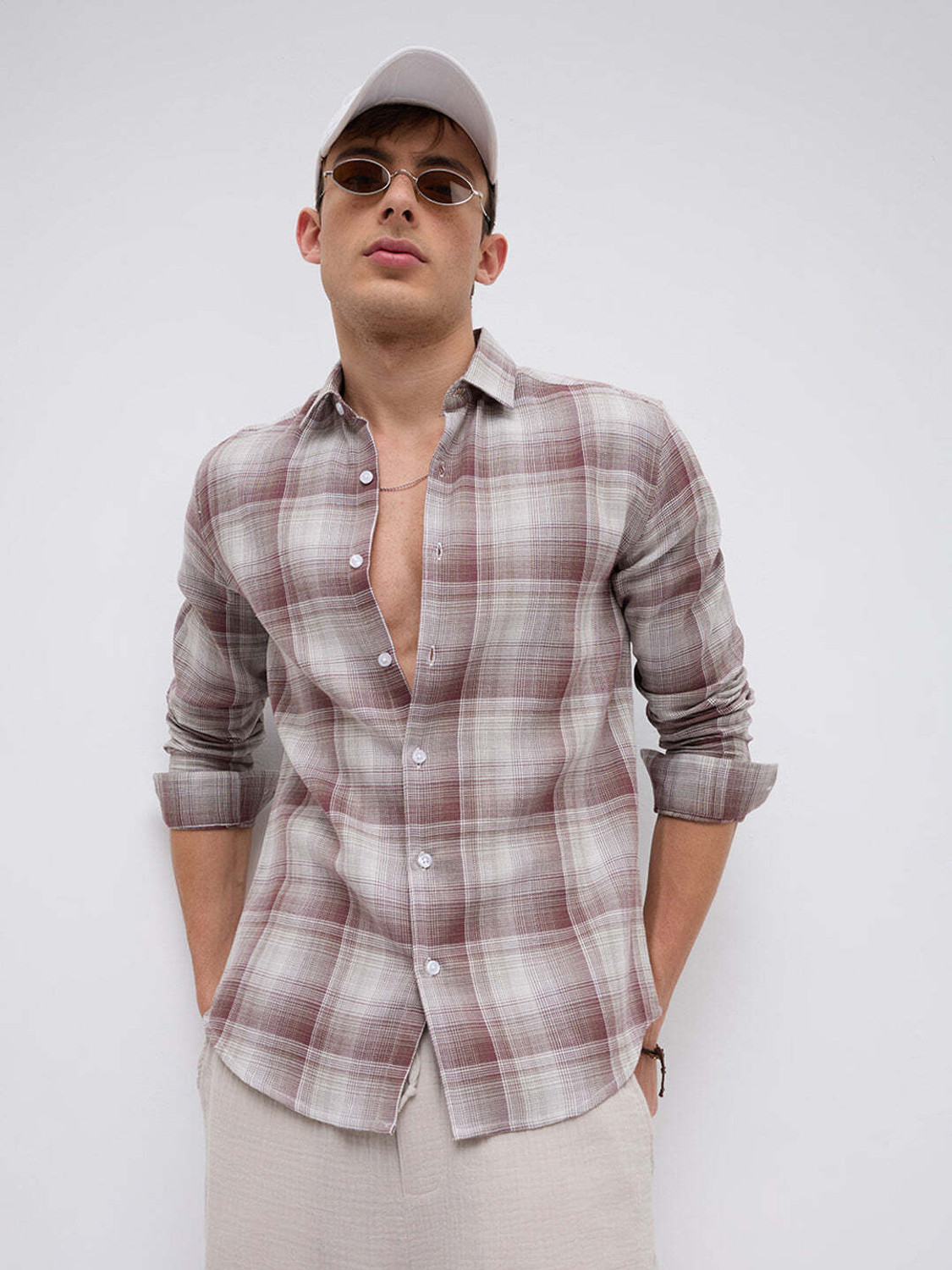 Image of VASTRADO Men Slim Fit Self Design Cut Away Collar Casual Shirt