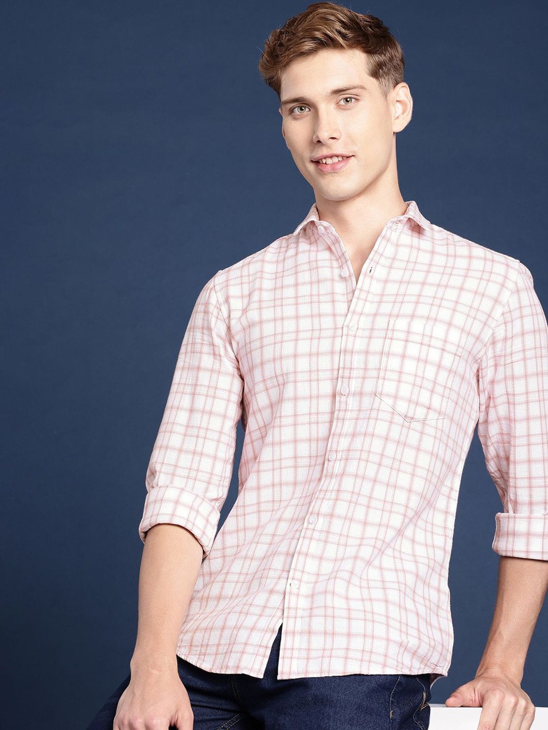 Image of Mast & Harbour Men Regular Fit Checkered Casual Shirt