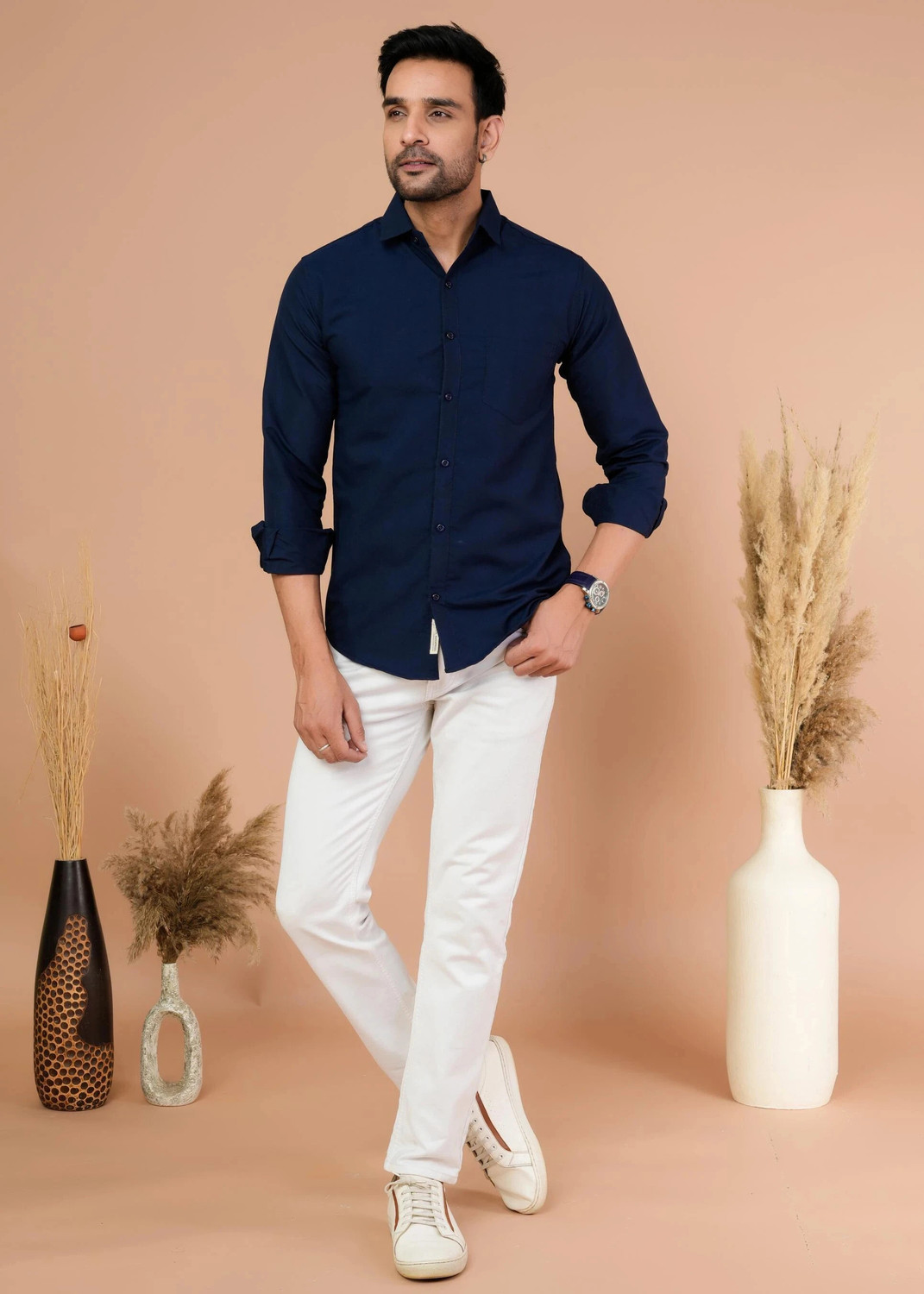 Image of ShirtandTees Men Regular Fit Solid Spread Collar Casual Shirt