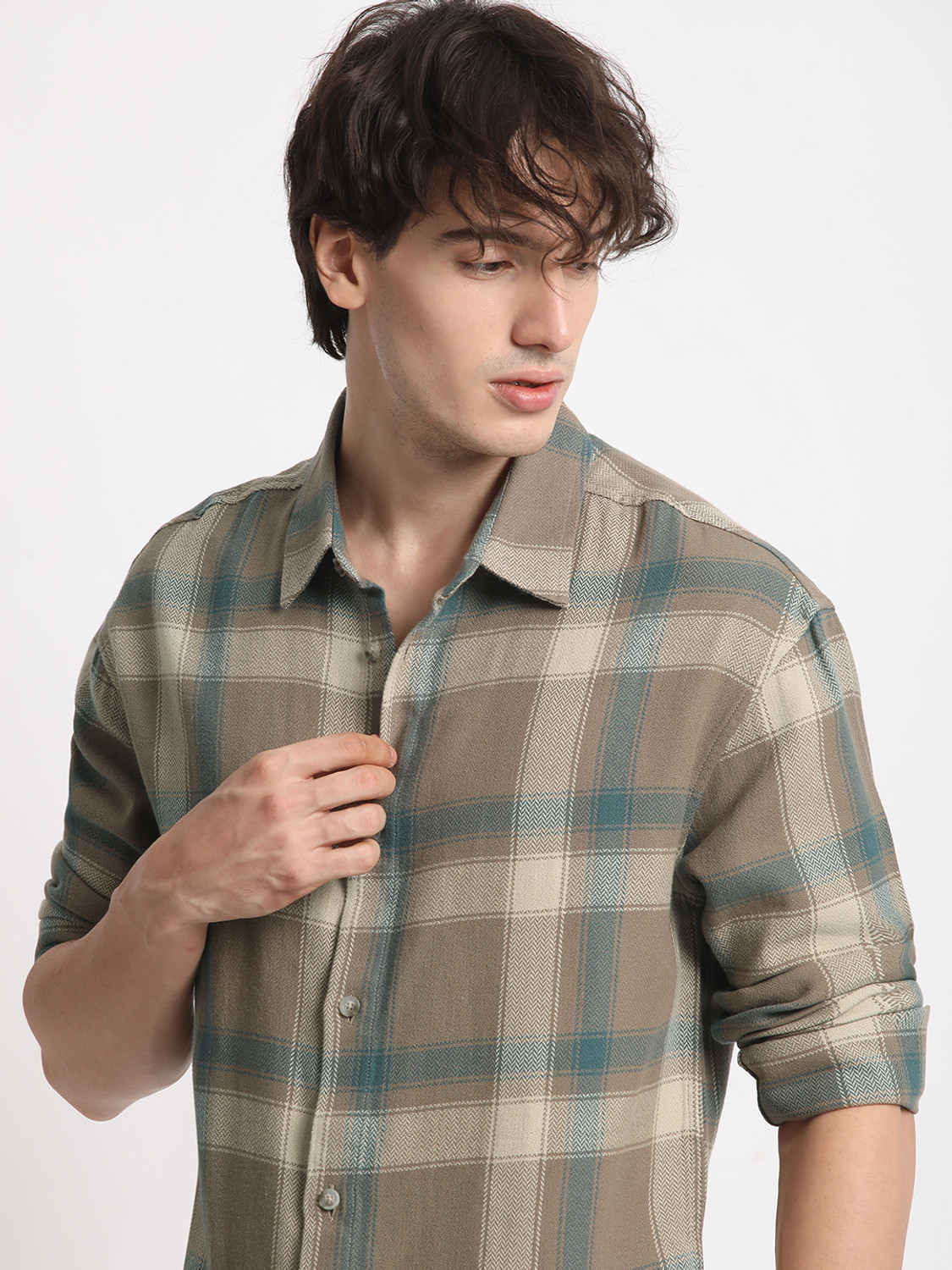 THE BEAR HOUSE Men Checkered Casual Brown Shirt