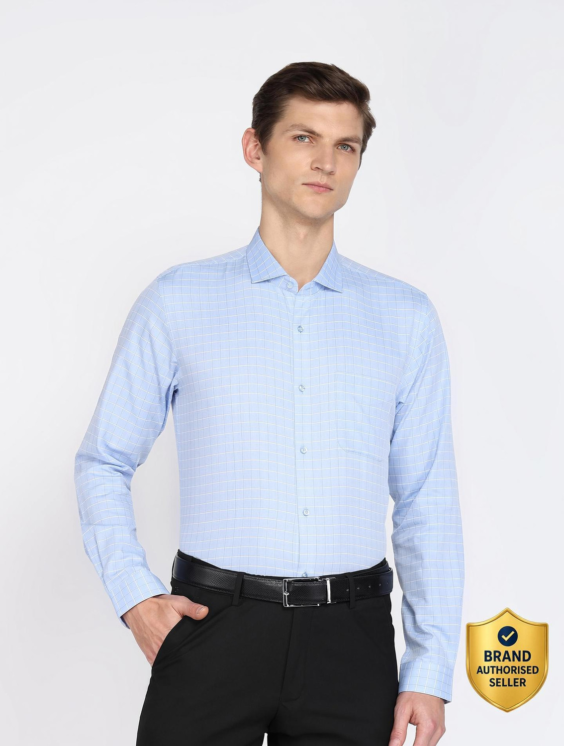 Image of Raymond Men Slim Fit Self Design Formal Shirt