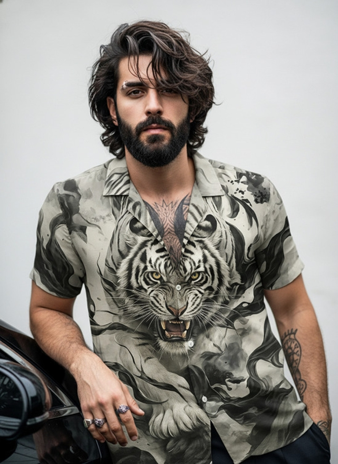 Image of SEVENTEENSTITCH Men Regular Fit Printed Spread Collar Casual Shirt