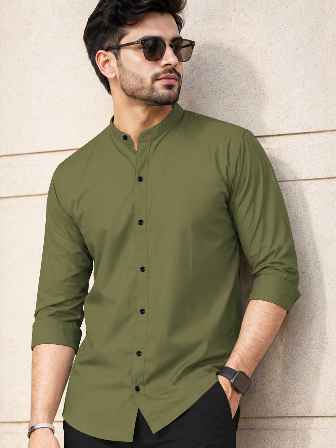 Image of FIBERMILL Men Slim Fit Solid Spread Collar Formal Shirt