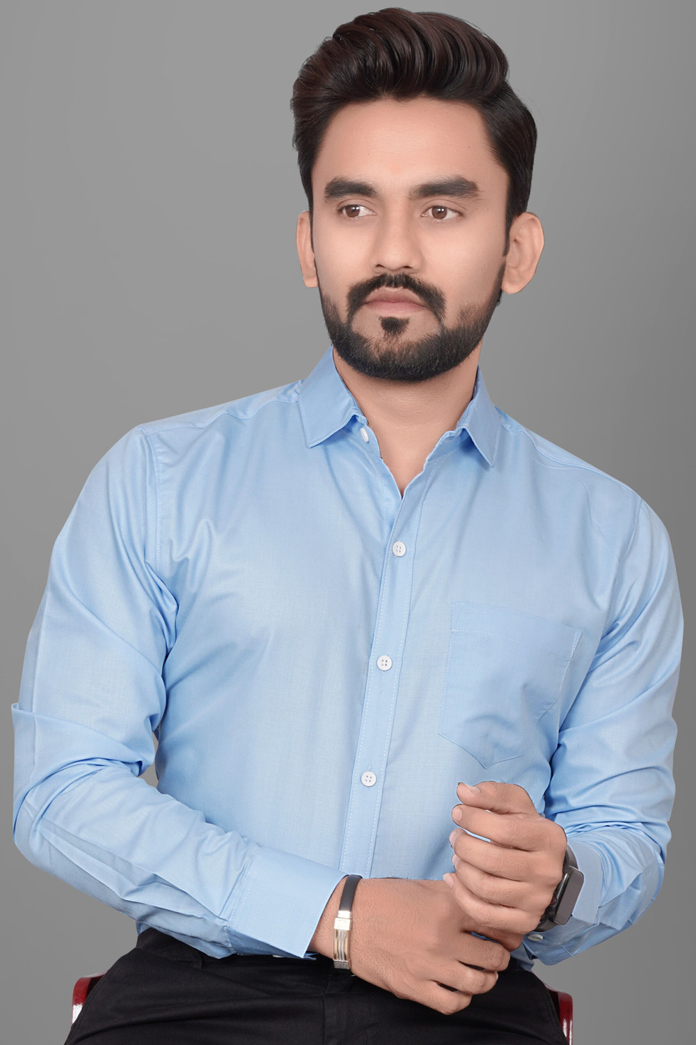 Image of FIBERMILL Men Slim Fit Solid Spread Collar Formal Shirt