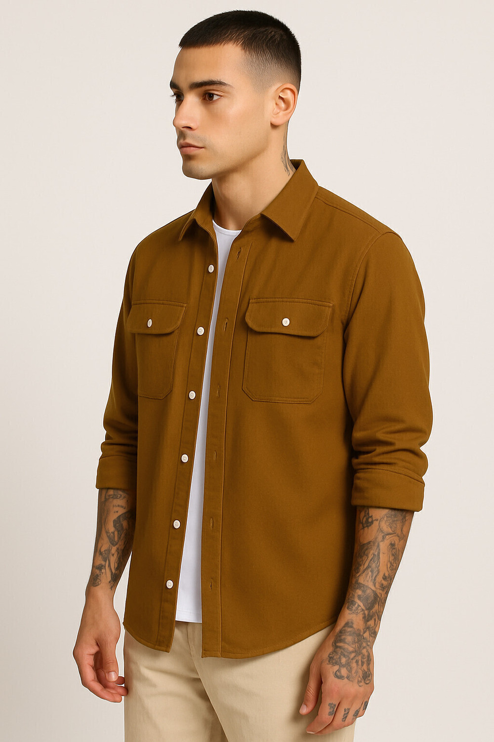 Image of FOXEY Men Slim Fit Solid Slim Collar Casual Shirt