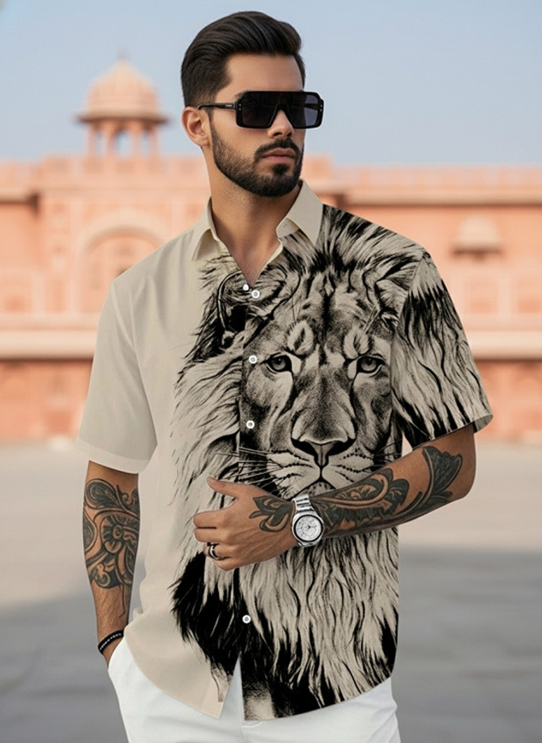 Image of Zonly Men Regular Fit Self Design, Printed, Solid Ribbed Collar Casual Shirt