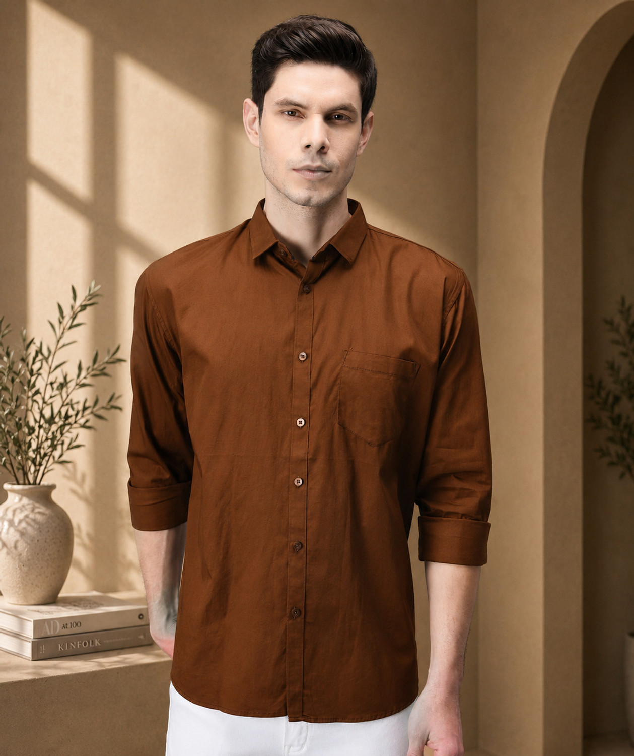 Image of Kibit Men Slim Fit Solid Slim Collar Casual Shirt
