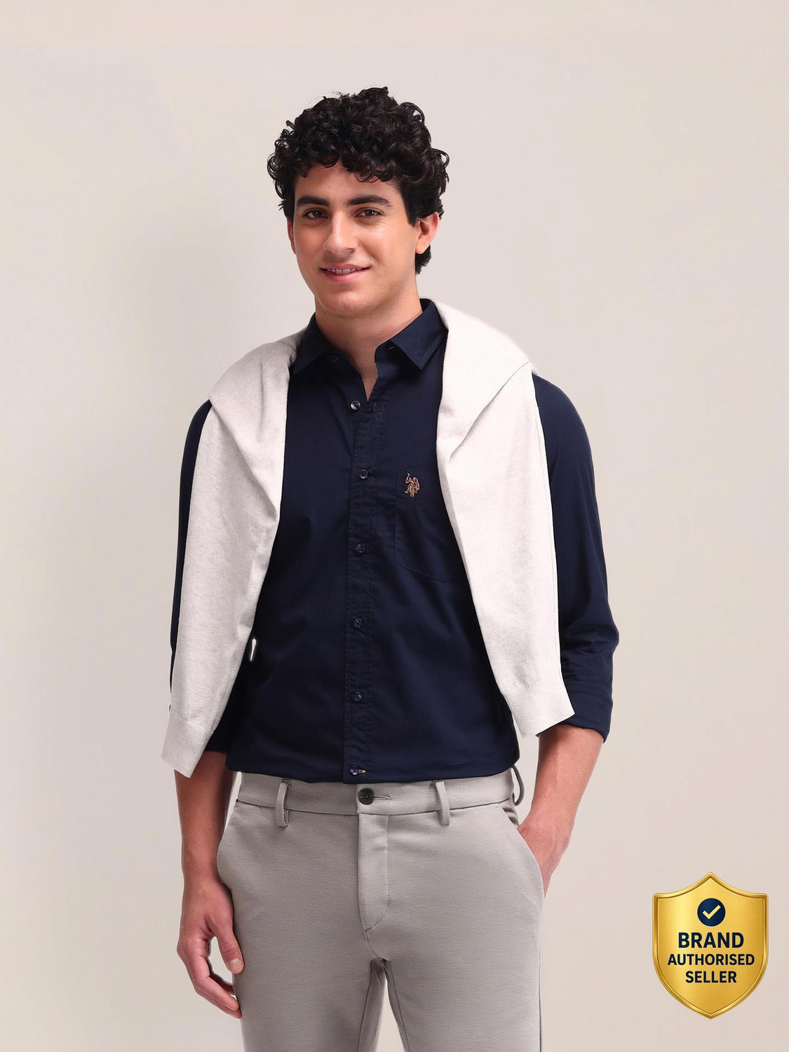 Image of U.S. POLO ASSN. Men Regular Fit Solid Spread Collar Casual Shirt