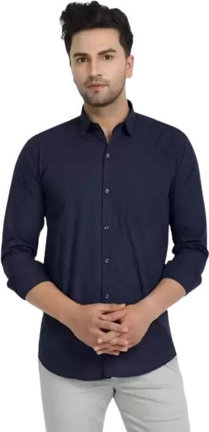 Image of Shefansh Men Regular Fit Solid Spread Collar Casual Shirt