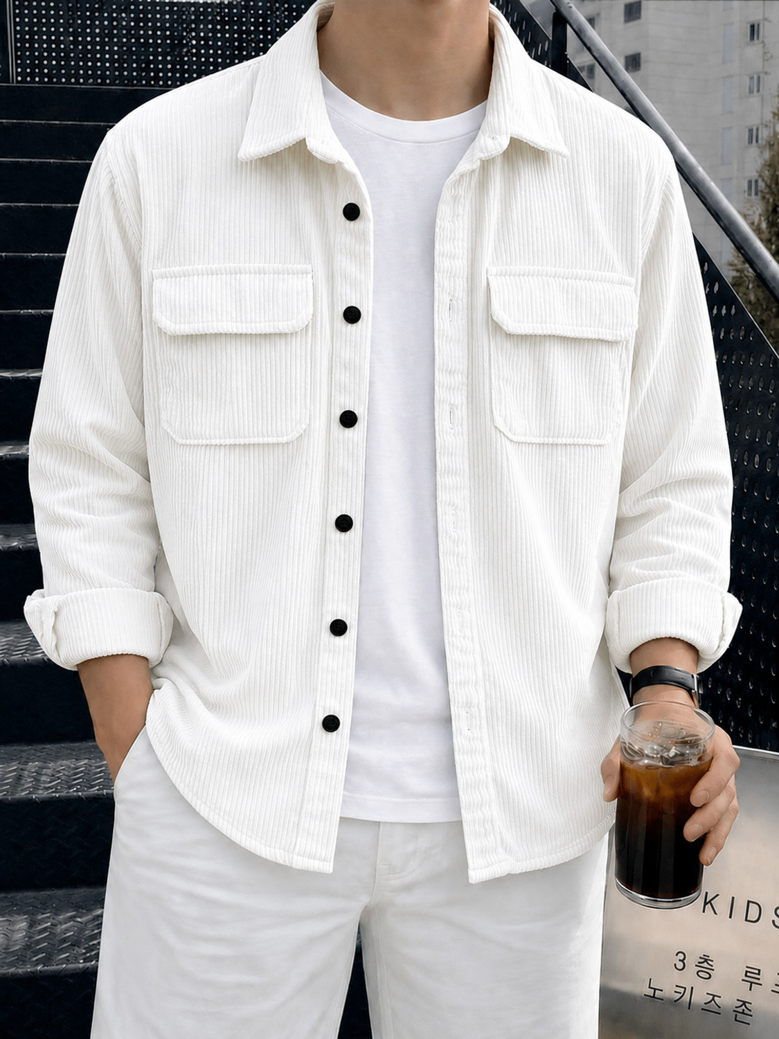HOODLER Men White Casual Shirt - Image 1