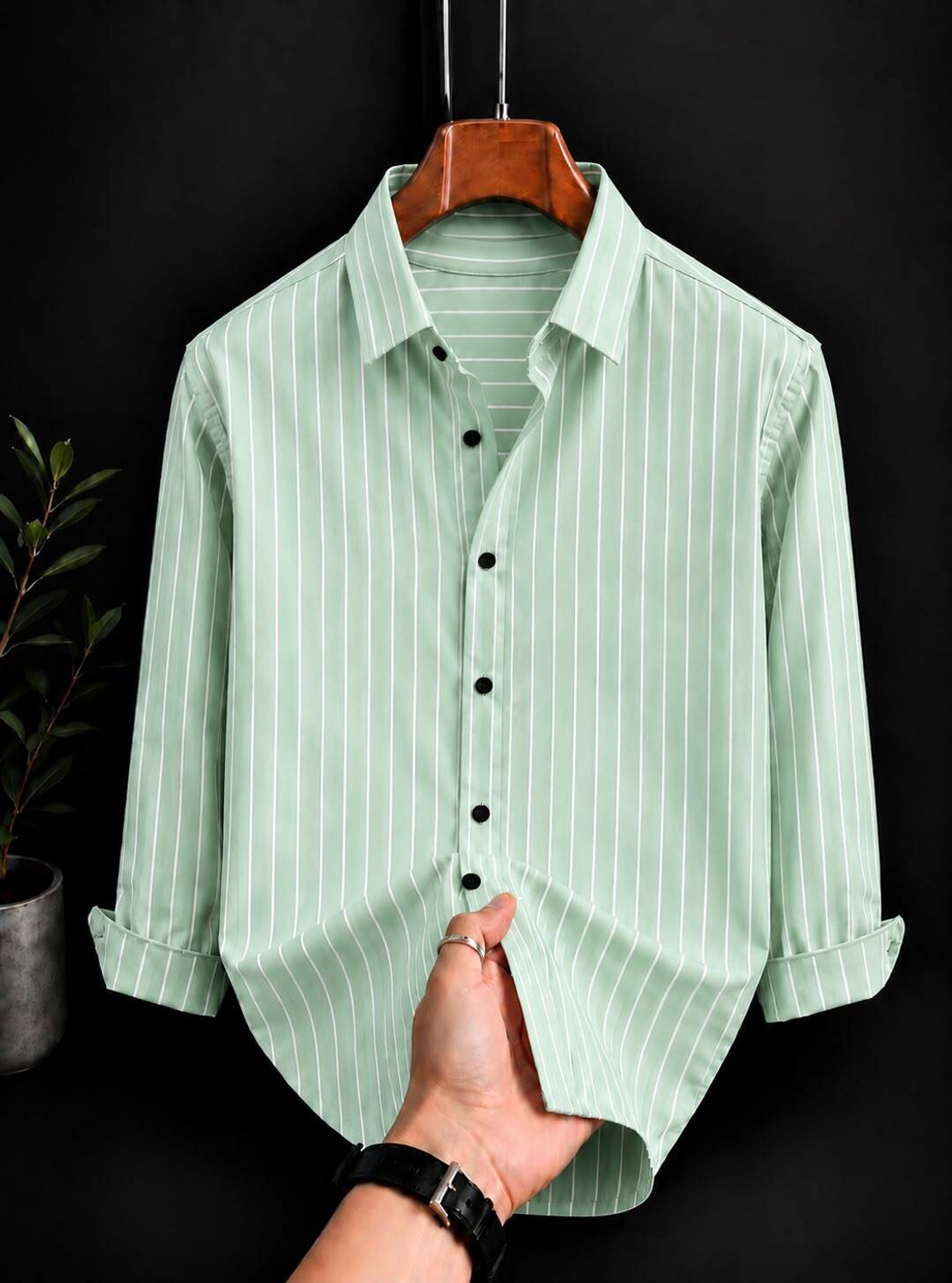 indicare Men Regular Fit Striped Ribbed Collar Shirt - Image 1