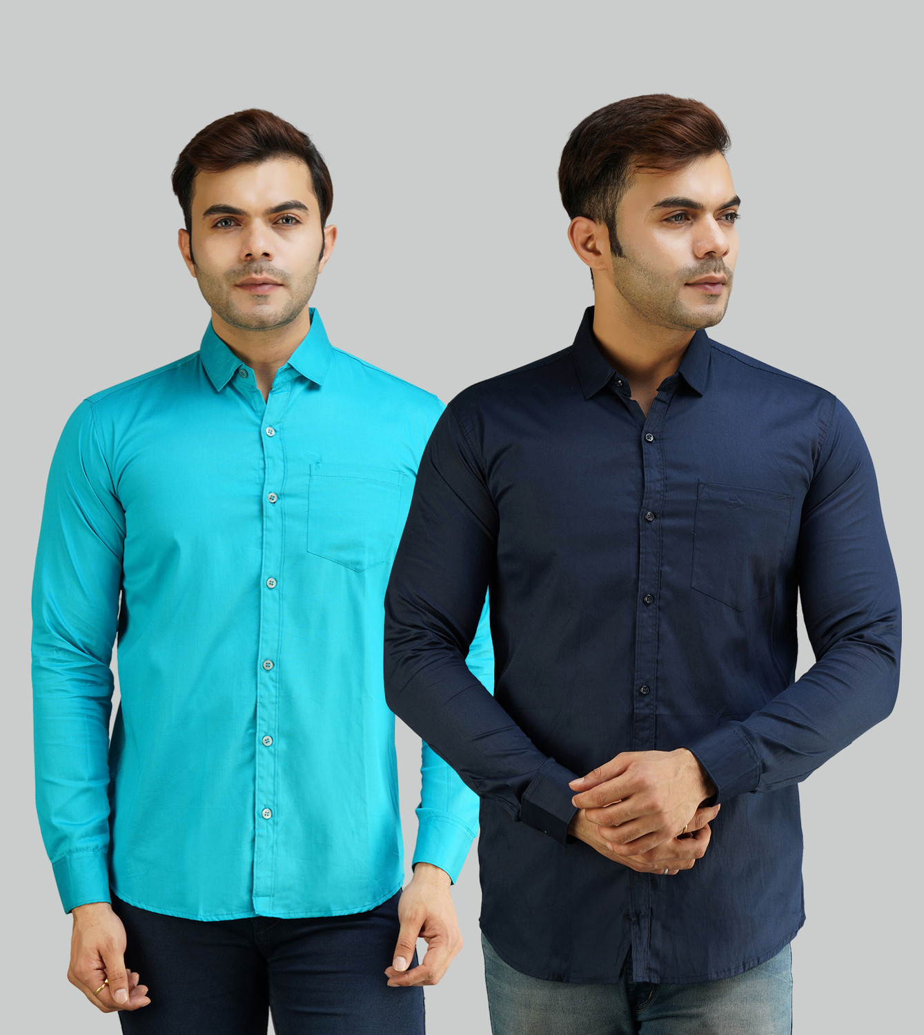 Image of youth first Men Regular Fit Solid Spread Collar Casual Shirt (Pack of 2)