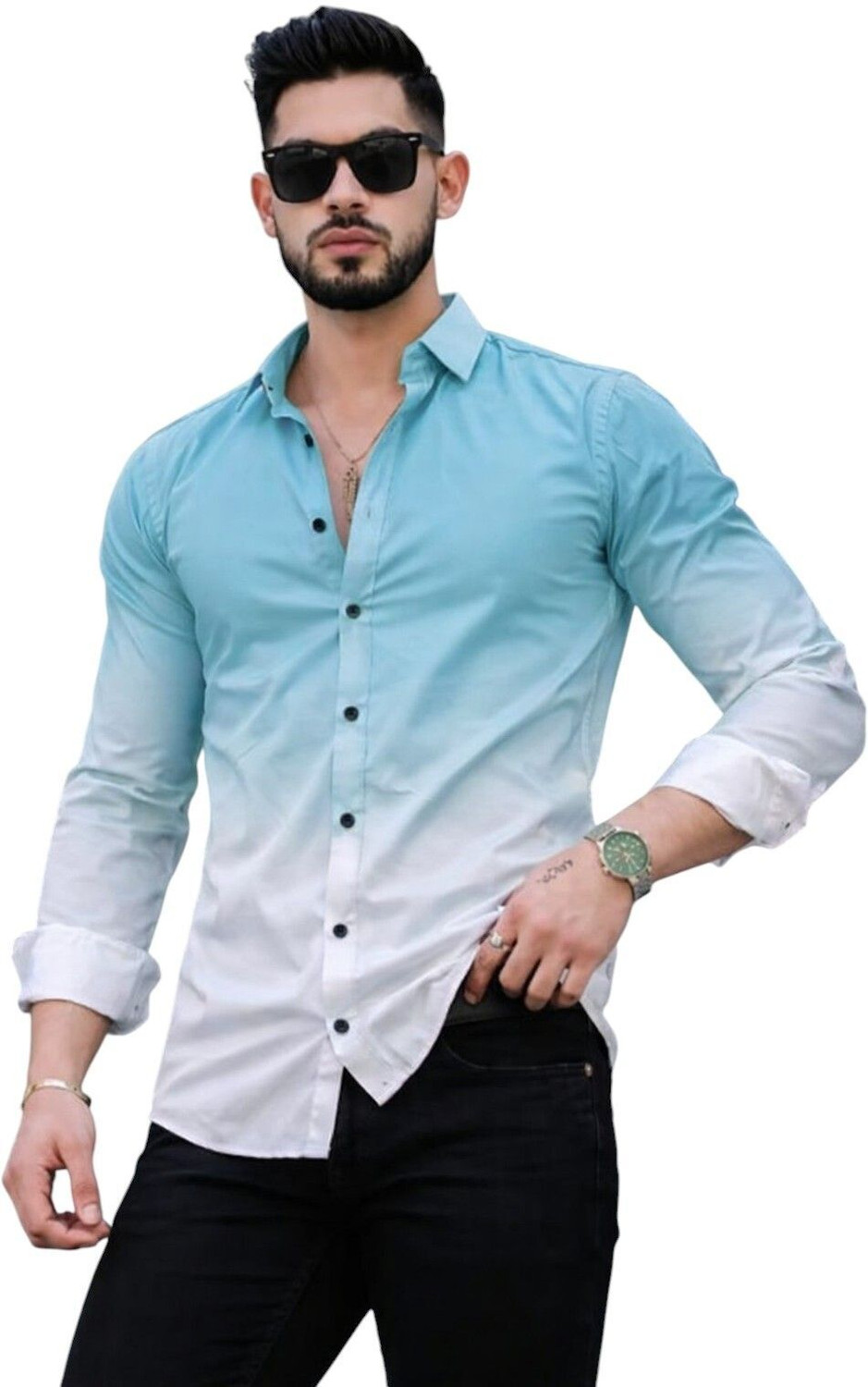 Image of Mast & Harbour Men Regular Fit Dyed /Ombre Spread Collar Casual Shirt