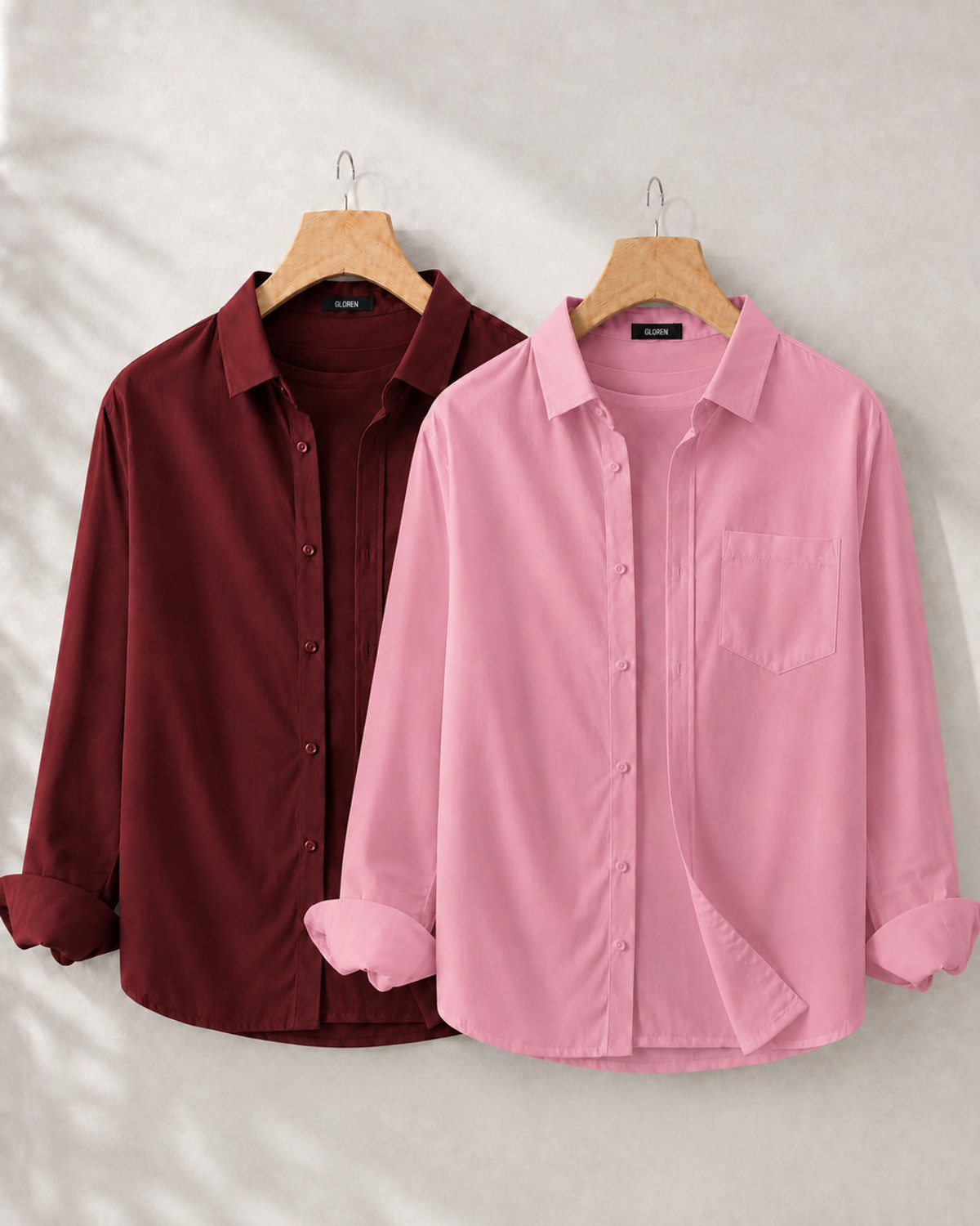 GLOREN Men Slim Fit Solid Spread Collar Shirt - Image 1