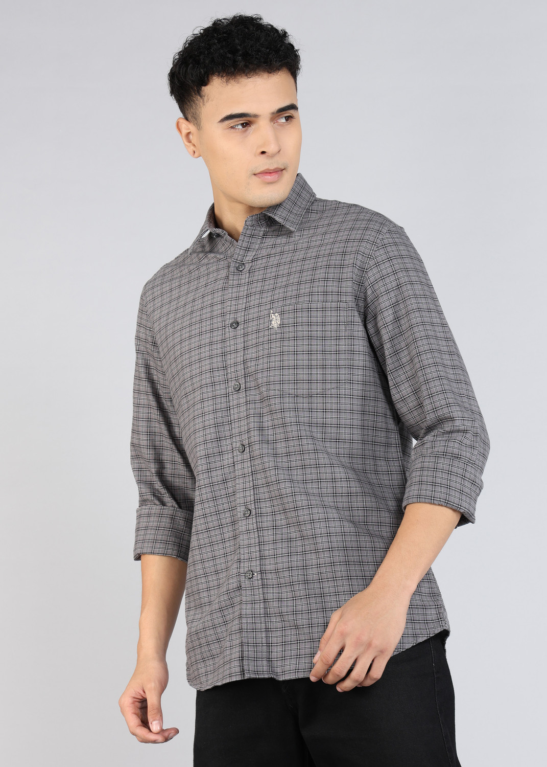Image of U.S. POLO ASSN. Men Regular Fit Checkered Spread Collar Casual Shirt