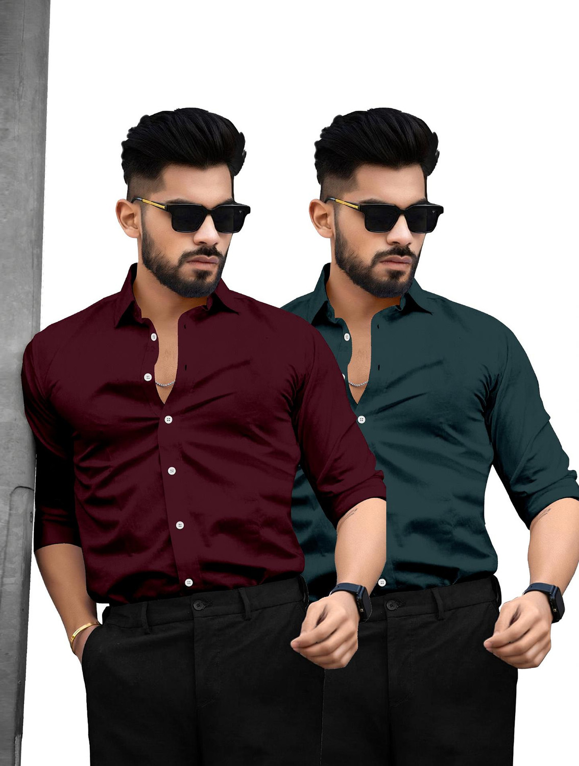 Image of youth first Men Regular Fit Solid Spread Collar Casual Shirt (Pack of 2)