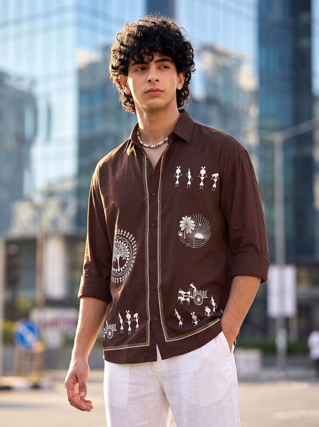 Shree Sai Balaji Men Brown Printed Casual Shirt - Image 5