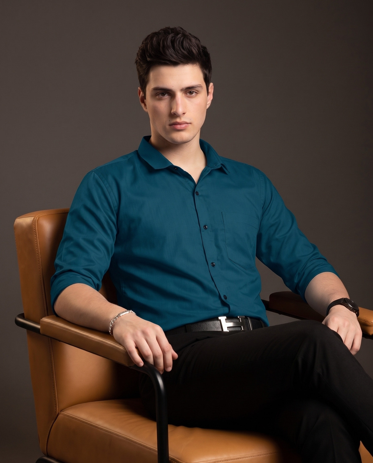 Image of Casual Crave Men Slim Fit Solid Spread Collar Formal Shirt