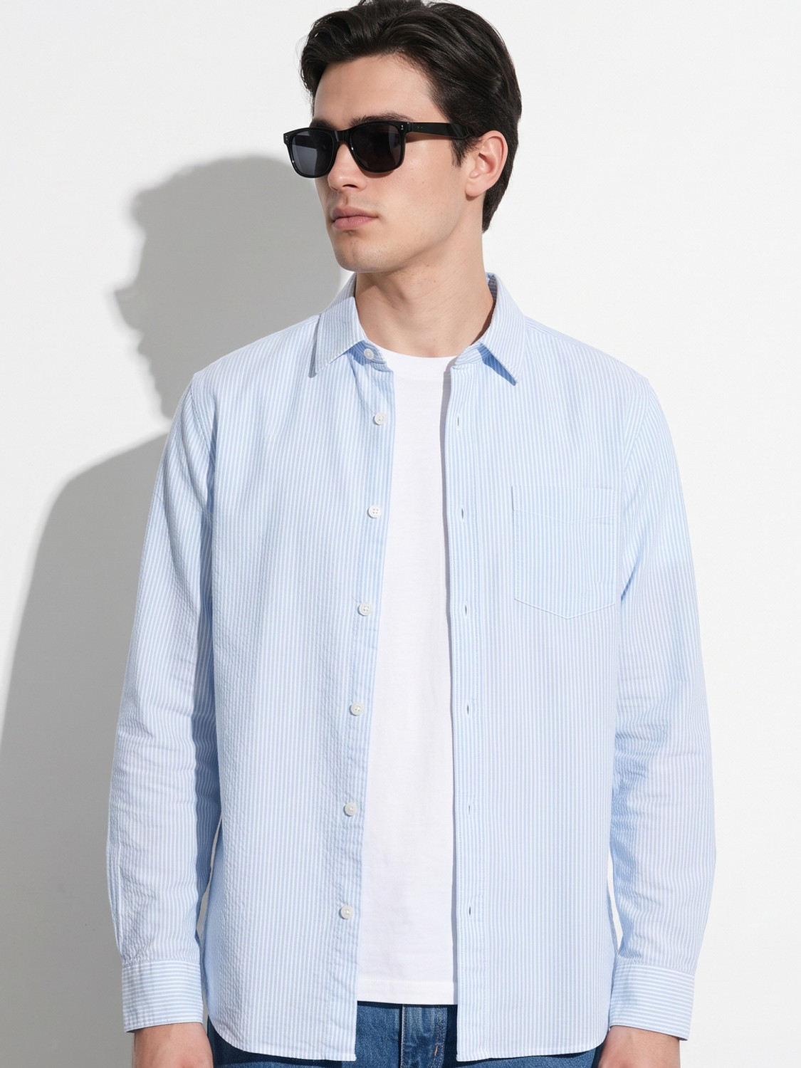 Image of PROVOGUE Men Slim Fit Solid Slim Collar Casual Shirt