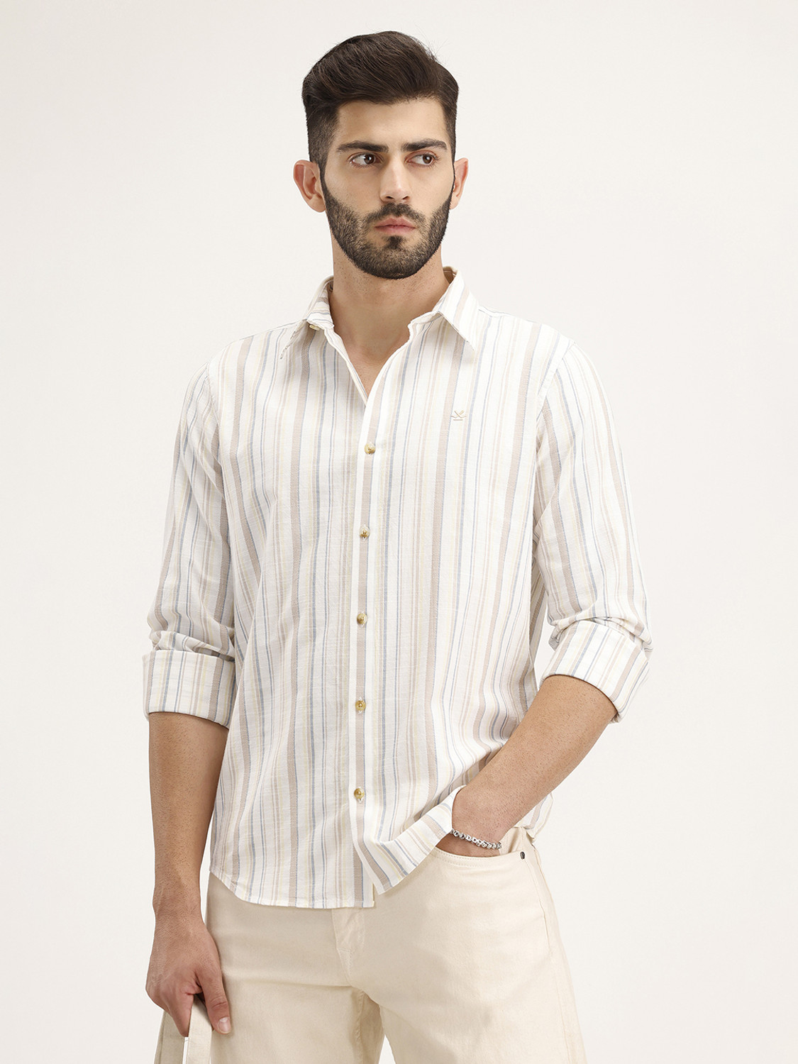 Image of WROGN Men Regular Fit Striped Casual Shirt