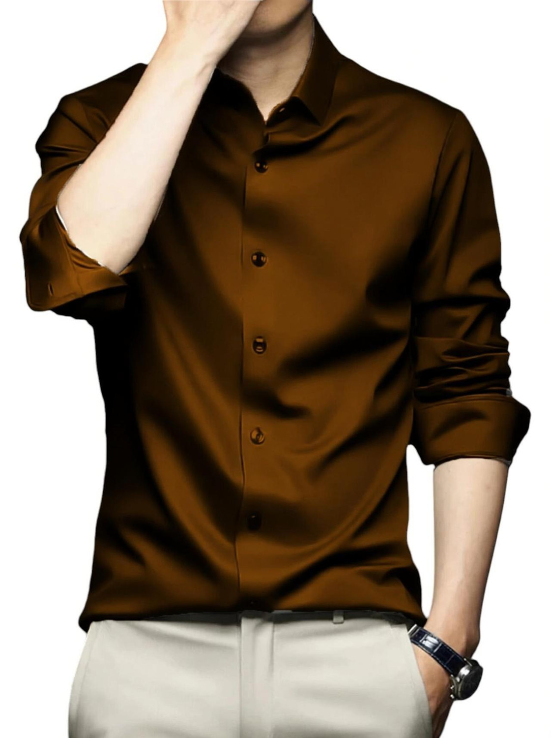Image of JINIK Men Regular Fit Self Design Mandarin Collar Casual Shirt