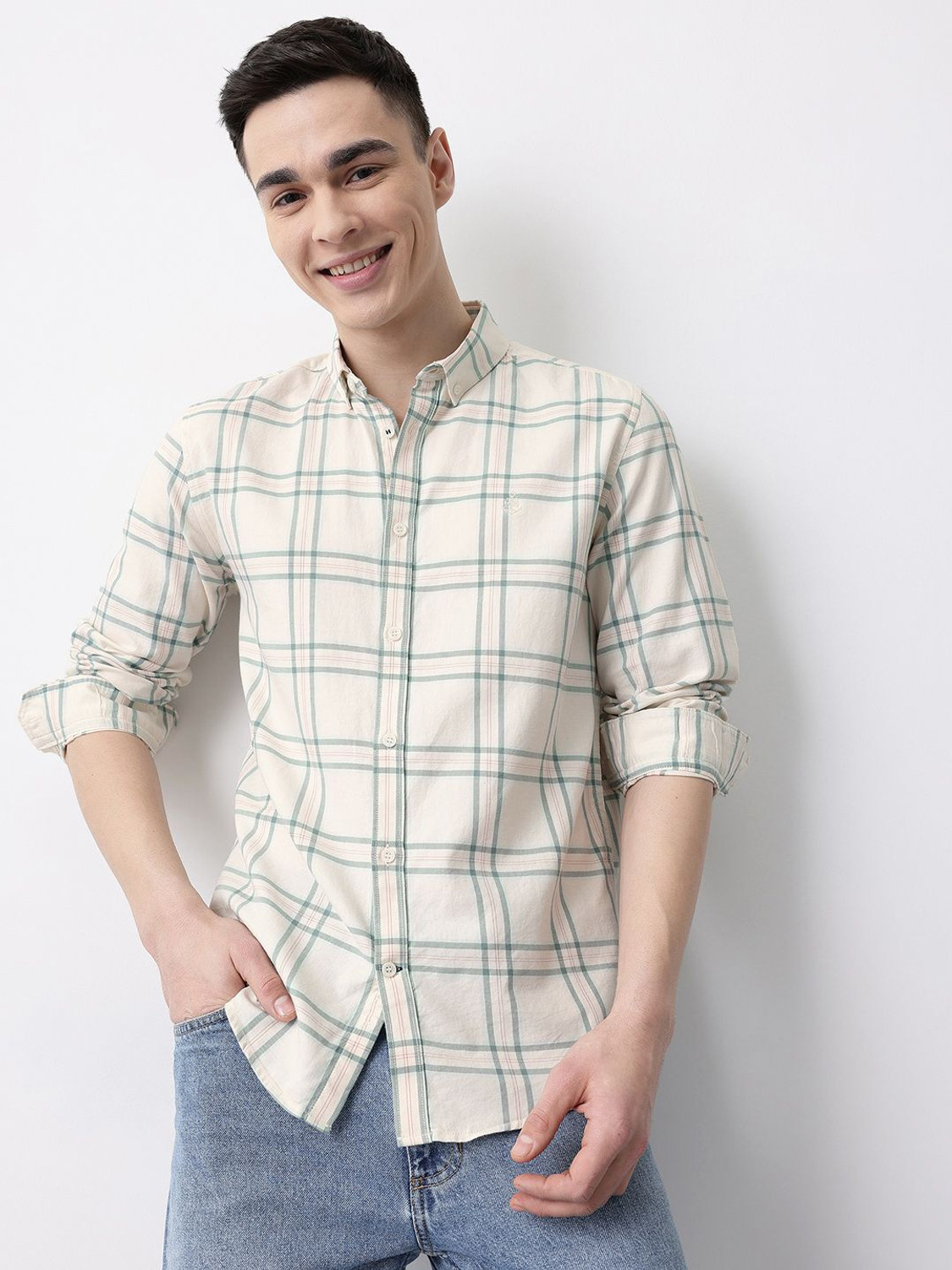 Image of Mast & Harbour Men Regular Fit Solid Casual Shirt