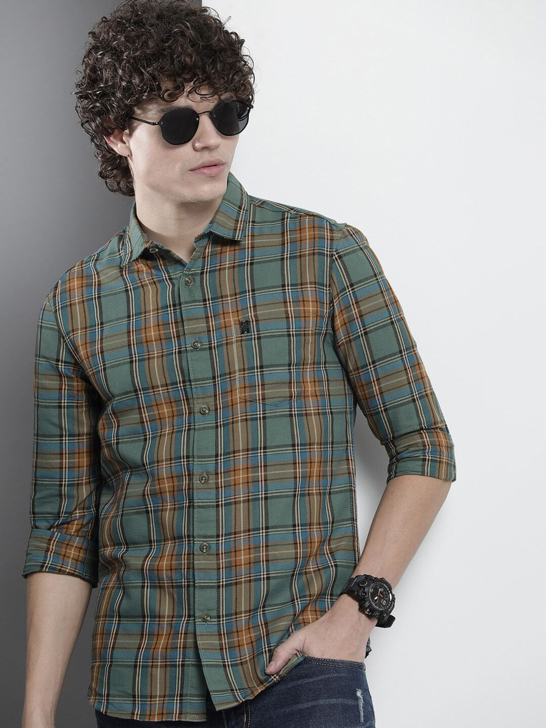 Image of U.S. POLO ASSN. Men Regular Fit Checkered Spread Collar Casual Shirt