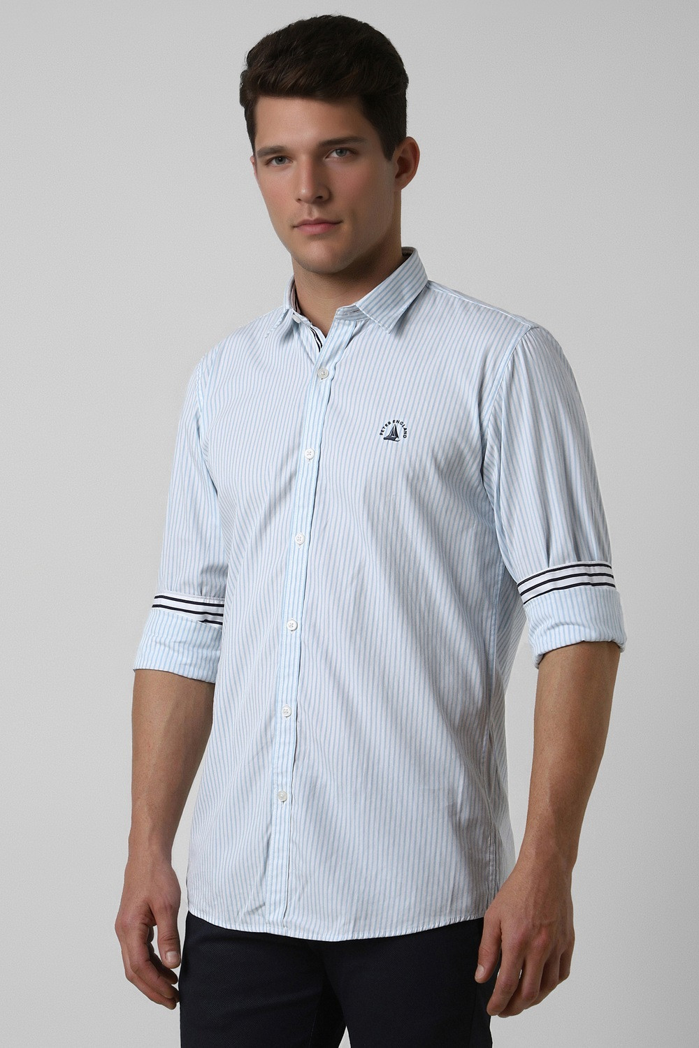 Image of PETER ENGLAND Men Slim Fit Striped Spread Collar Casual Shirt