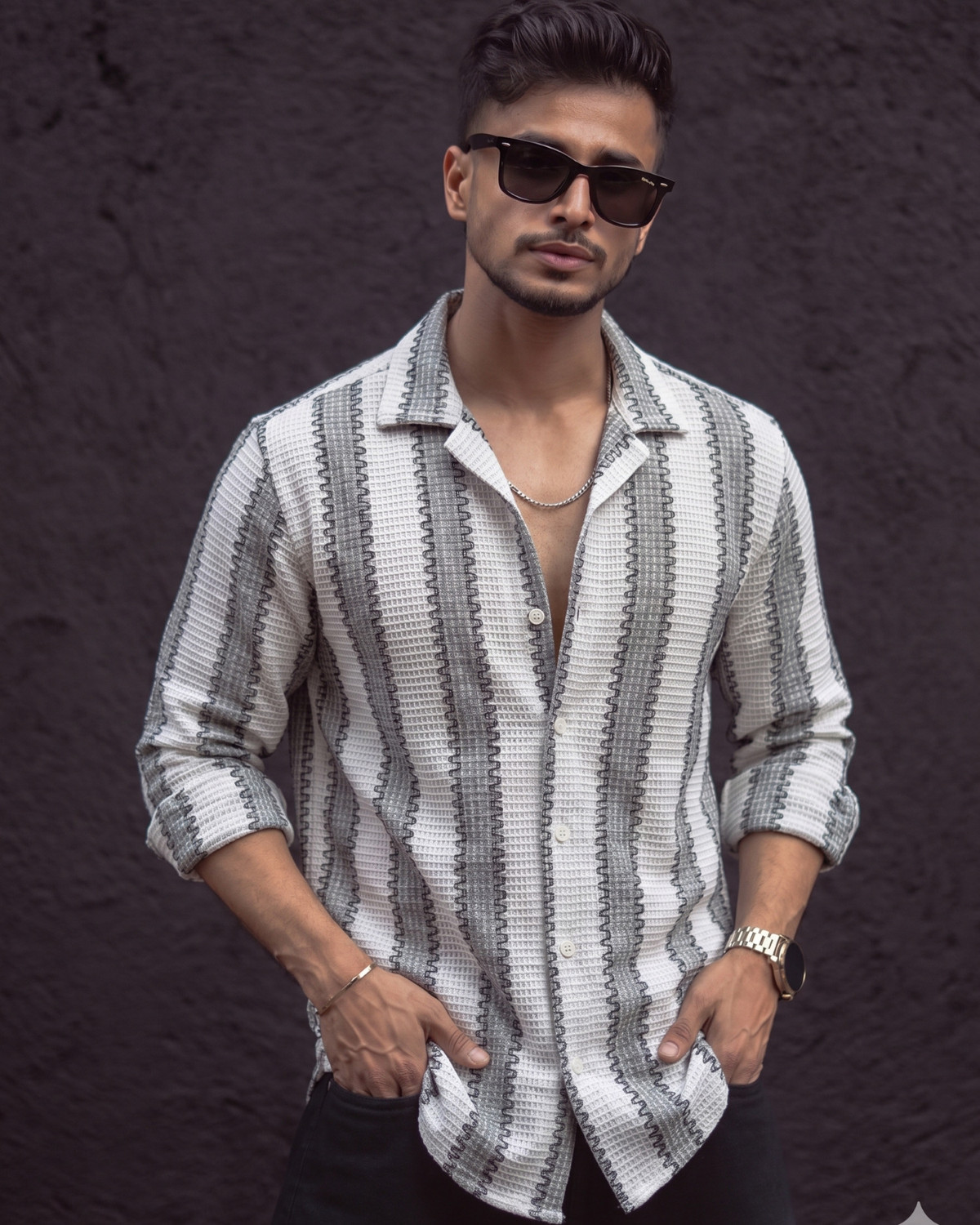 Image of AATWANIS Men Regular Fit Solid, Checkered Spread Collar Casual Shirt (Pack of 2)