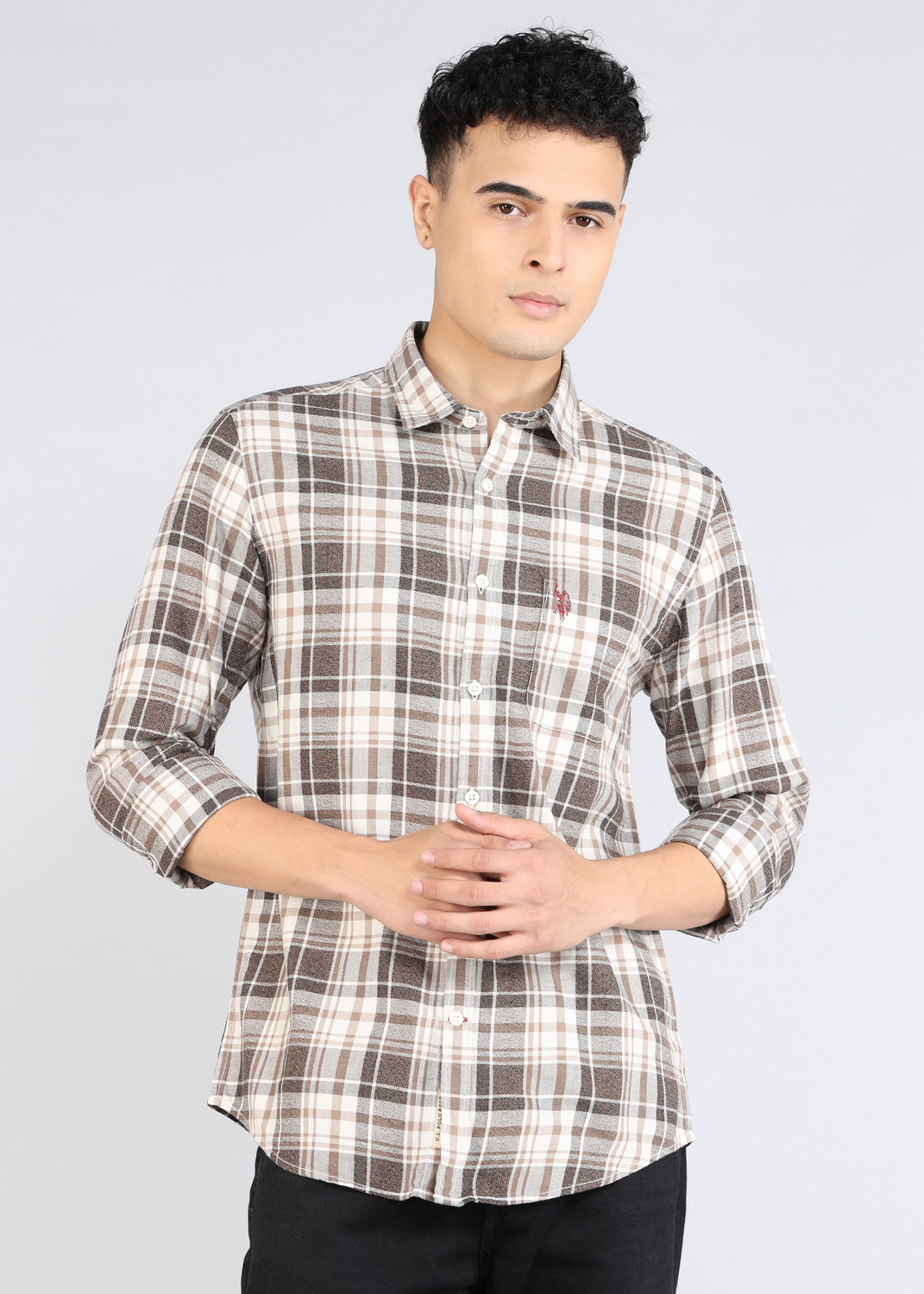 Image of U.S. POLO ASSN. Men Regular Fit Checkered Spread Collar Casual Shirt