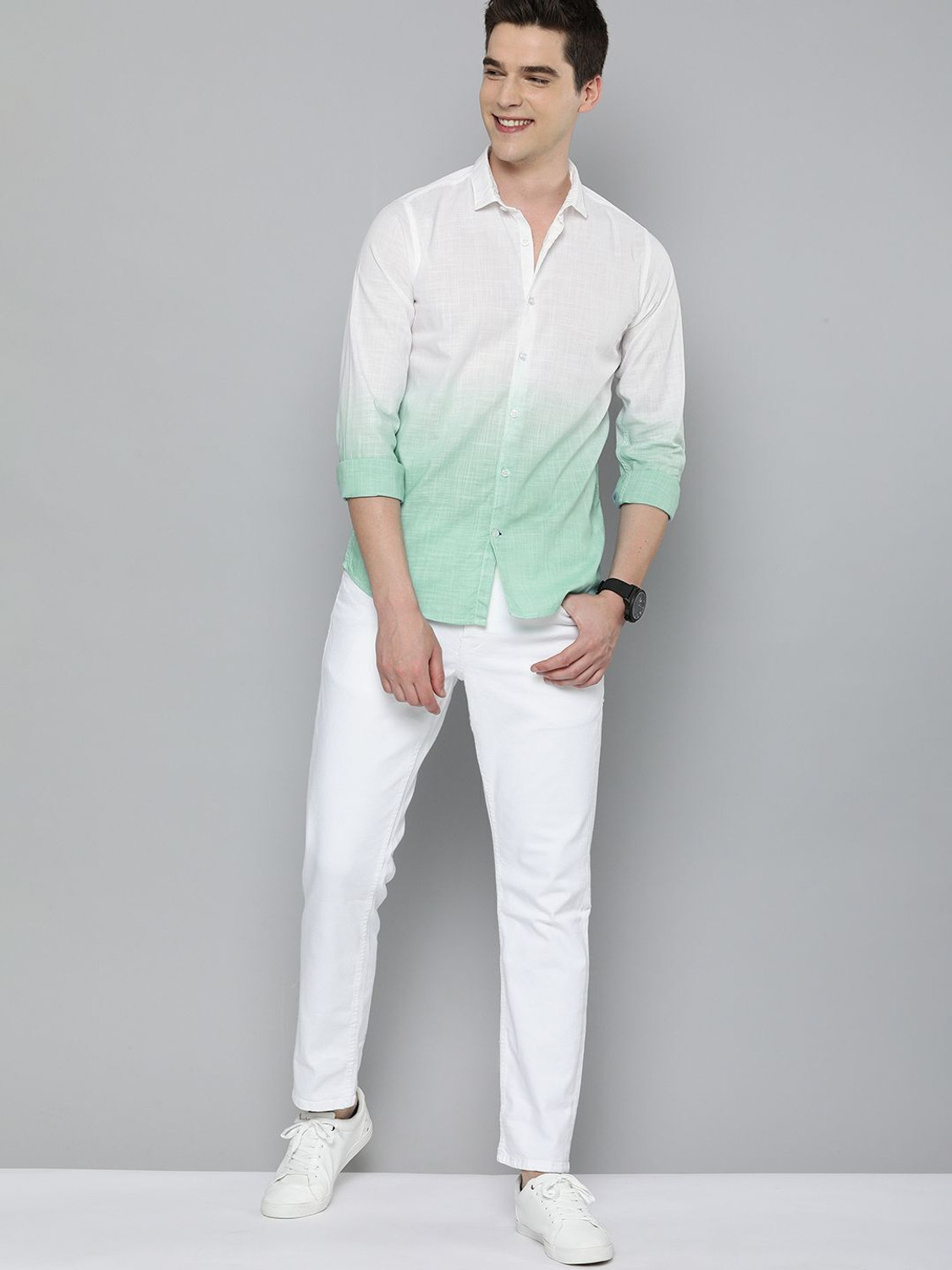 Image of Mast & Harbour Men Regular Fit Dyed /Ombre Spread Collar Casual Shirt