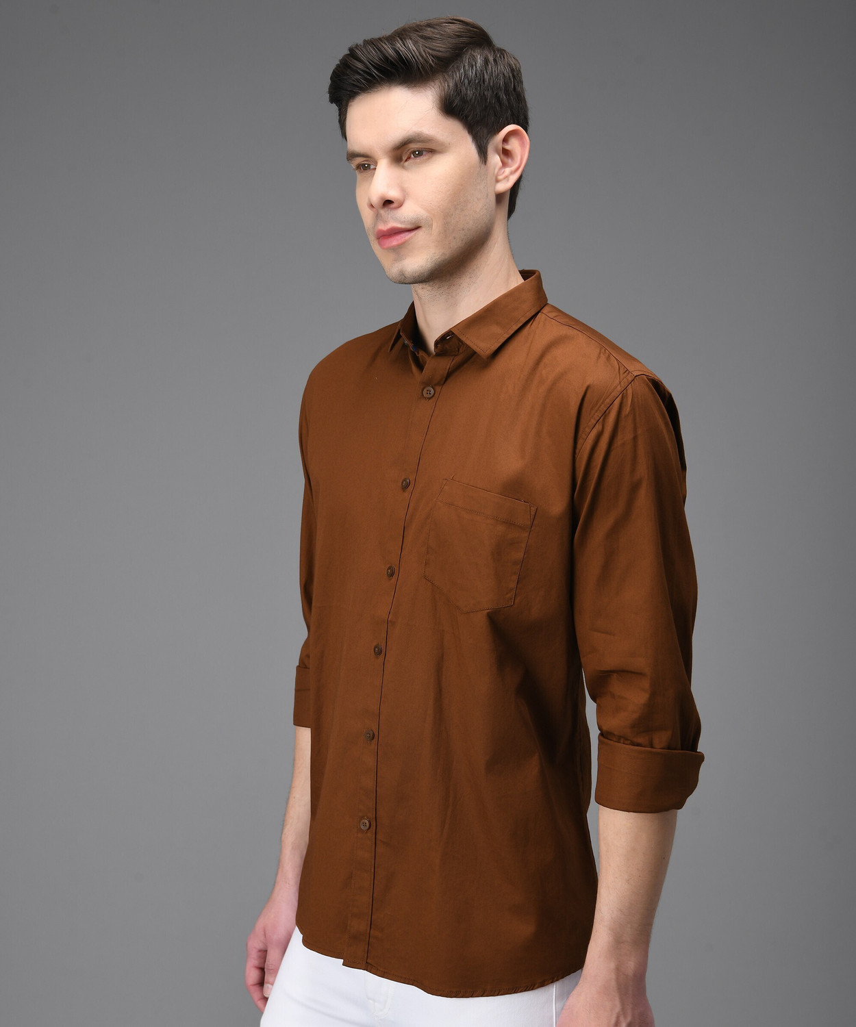 Image of Kibit Men Slim Fit Solid Slim Collar Casual Shirt