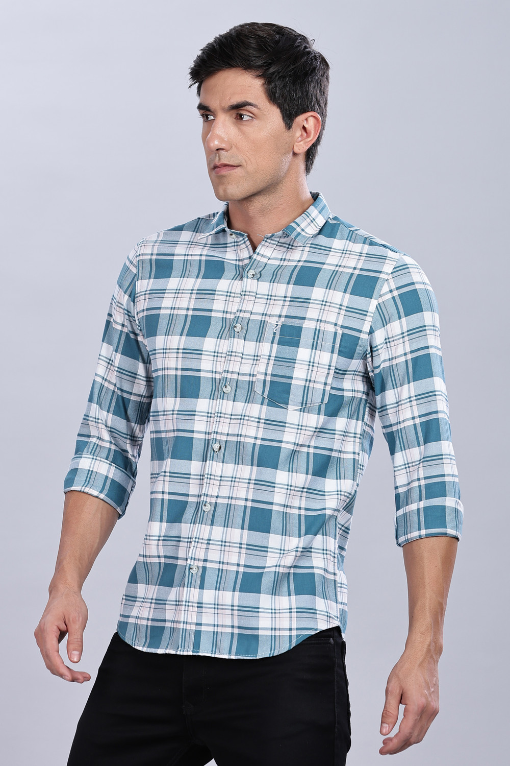 Image of The TallMann Club Men Regular Fit Striped Slim Collar Casual Shirt