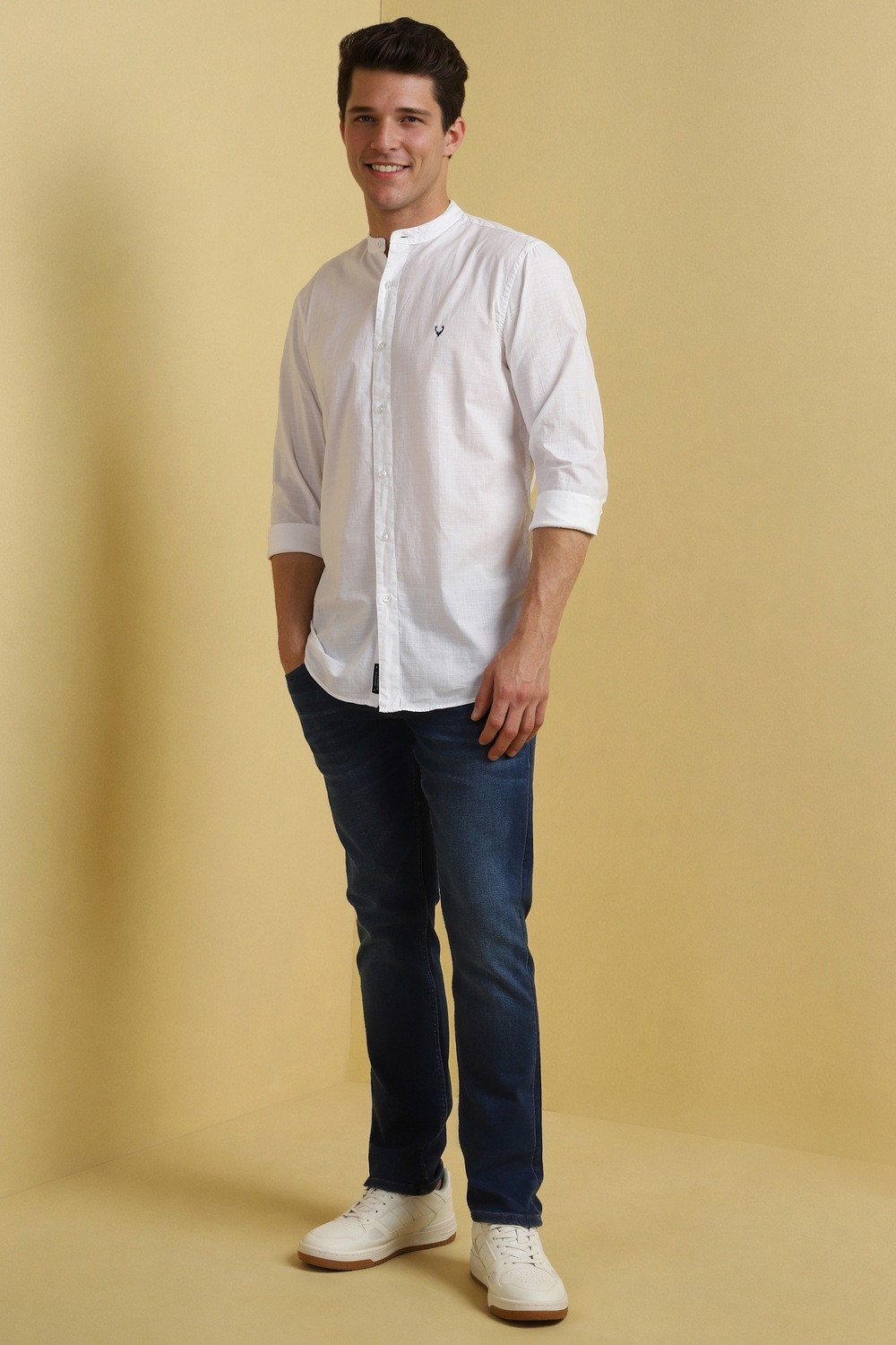 Image of Allen Solly Men Comfort Fit Fit Solid Mandarin Collar Casual Shirt