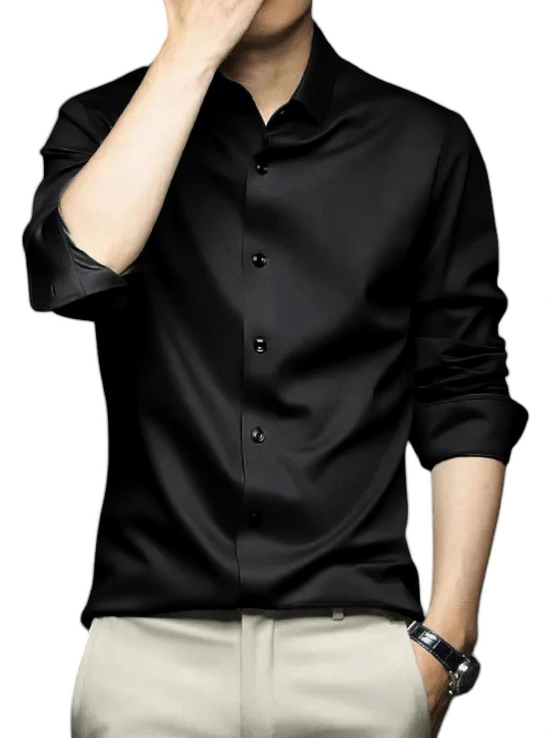 Image of JINIK Men Regular Fit Self Design Mandarin Collar Casual Shirt