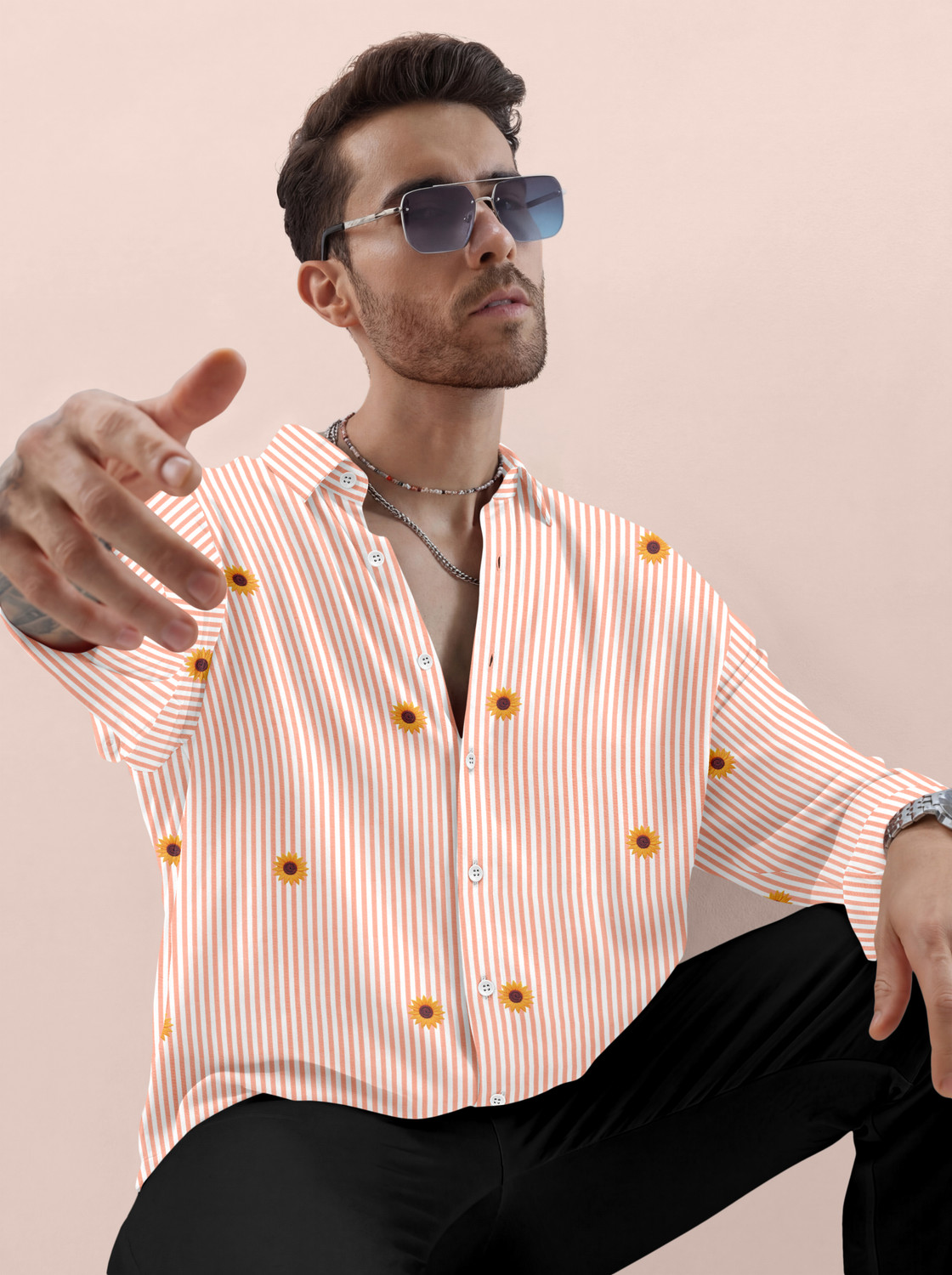 Image of Men's fashion Men Relaxed Fit Floral Print Spread Collar Casual Shirt