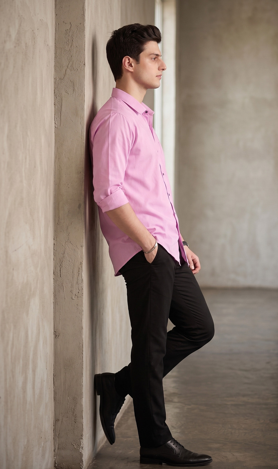 Image of FIBERMILL Men Slim Fit Solid Spread Collar Formal Shirt