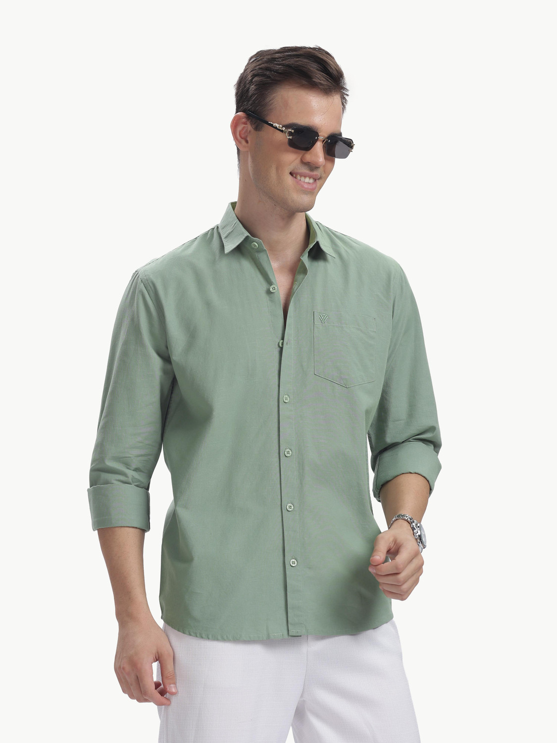 BLUE SQUAD Men Slim Fit Solid Spread Collar Casual Shirt (Blue) - Image 1